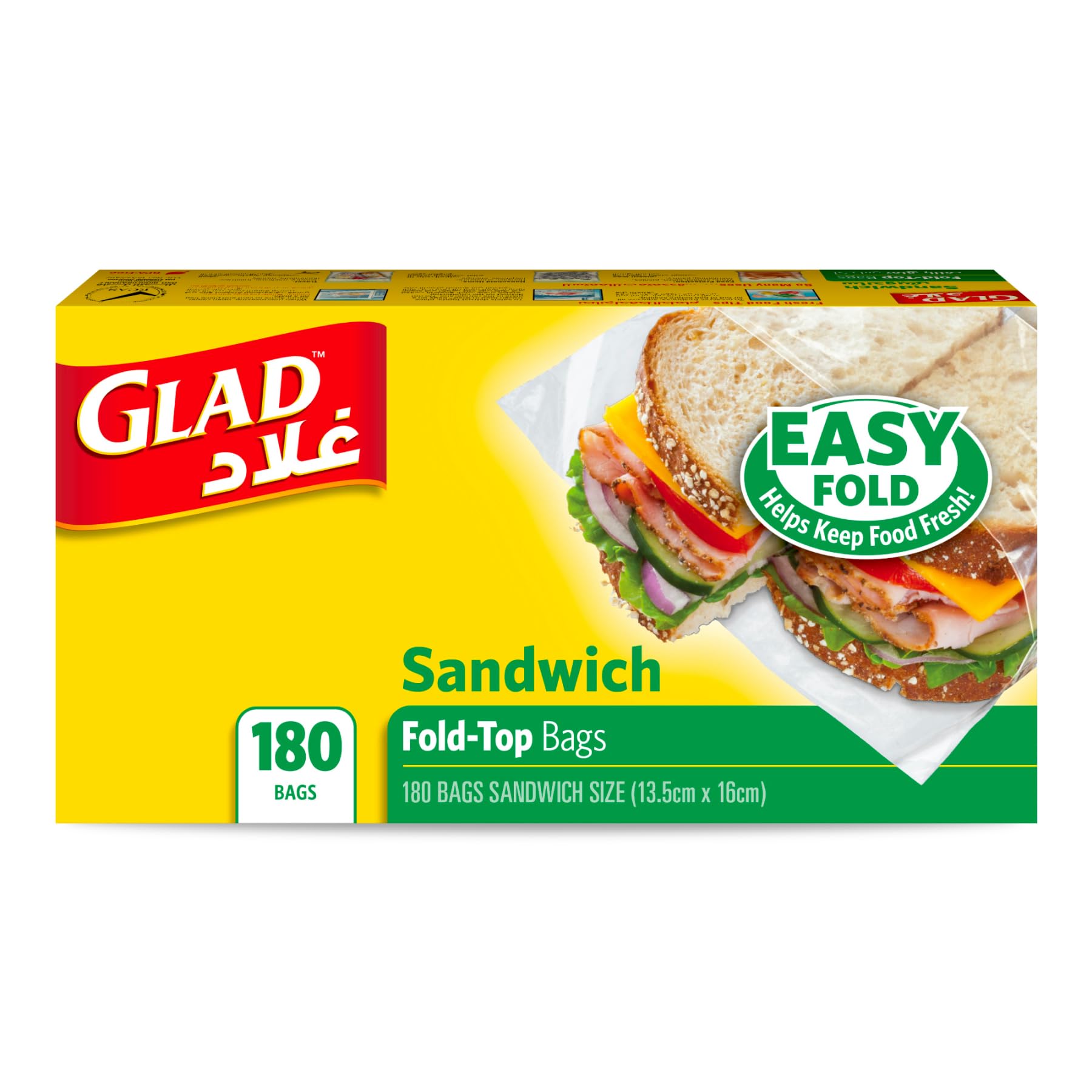 Glad Sandwich Fold Top Bags Size 13.5cm x 16cm 180pcs