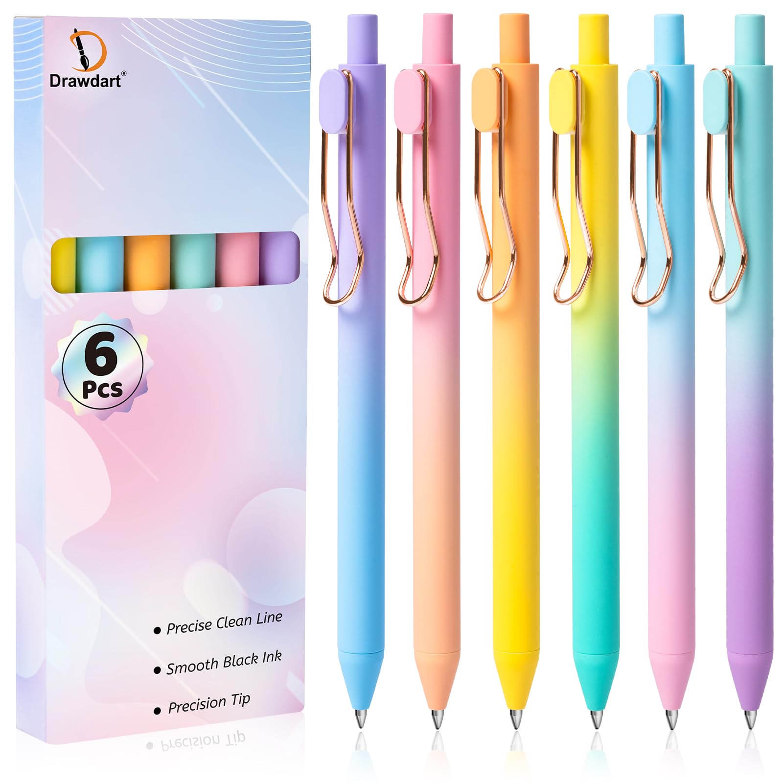 Gel Pens, 6 Pcs Smooth Writing Pens No Bleed & Smear, Black Ink Cute Pens Fine Point (0.5mm), Retractable Aesthetic Journaling Pens School Office Supplies for Women & Men