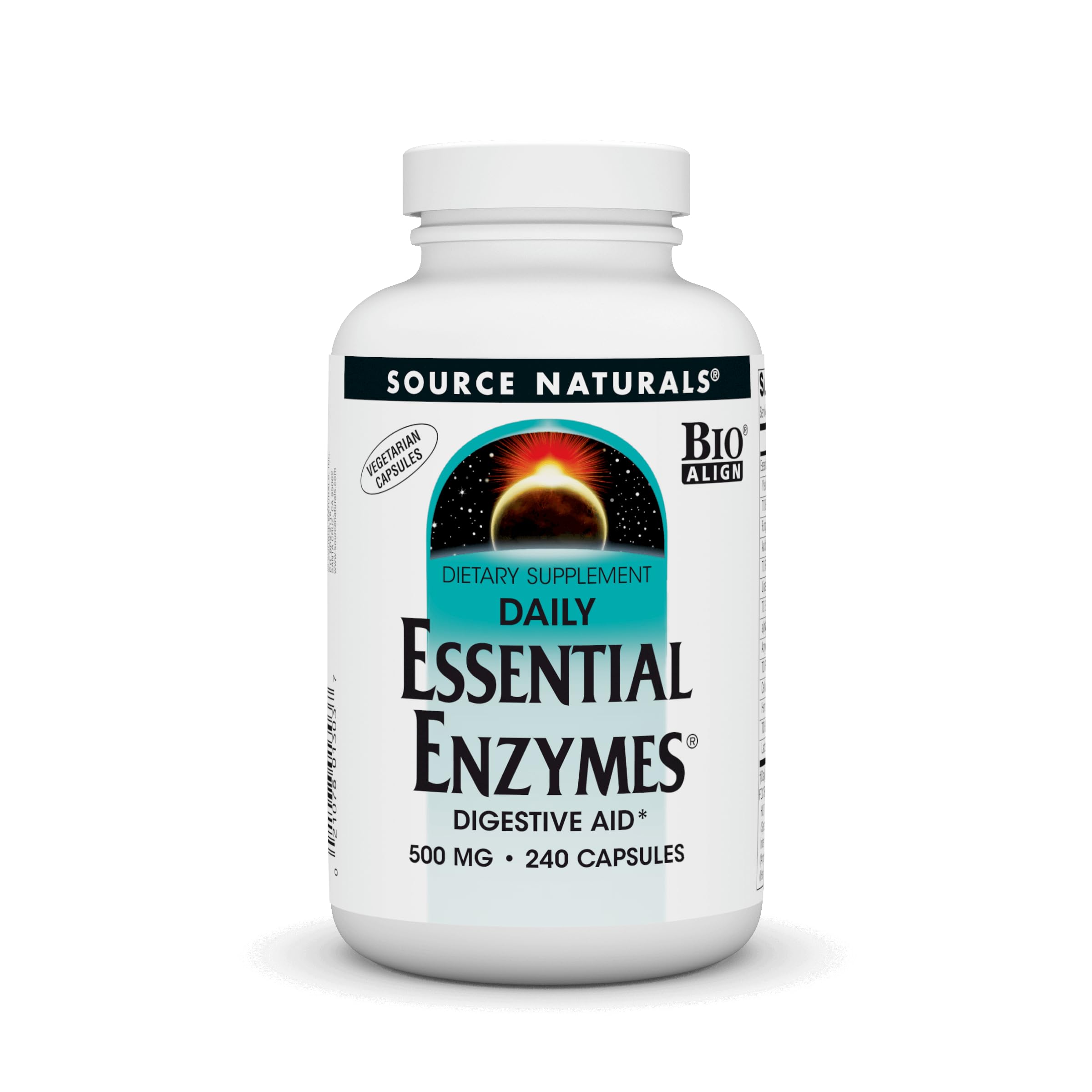 Source Naturals Essential Enzymes in Vegetarian Capsules, Digestive Aid* 500 Mg - 240 Capsules