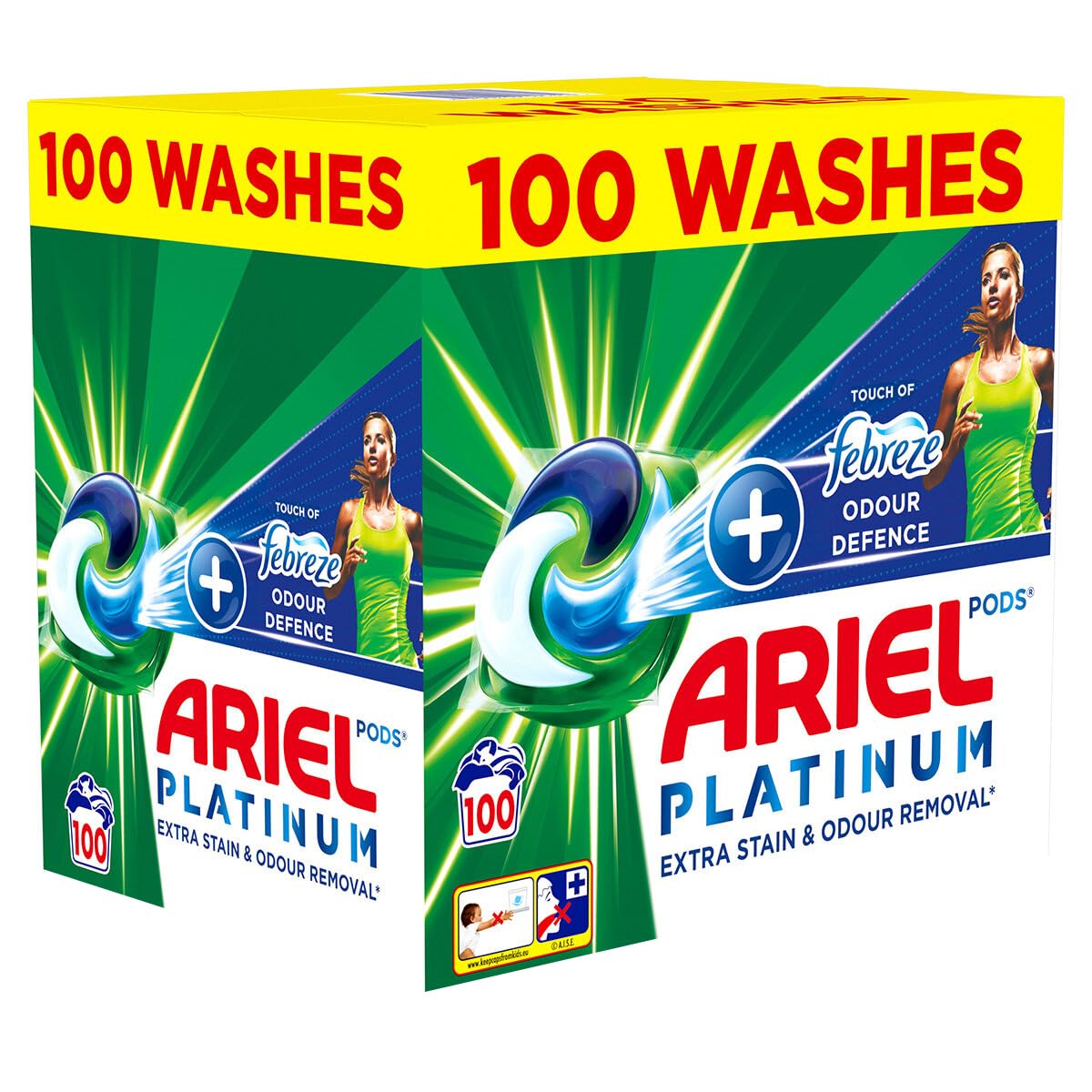 ArielPlatinum + Touch Of Febreze Odour Defence - 100 Washing Capsules, Laundry Detergent