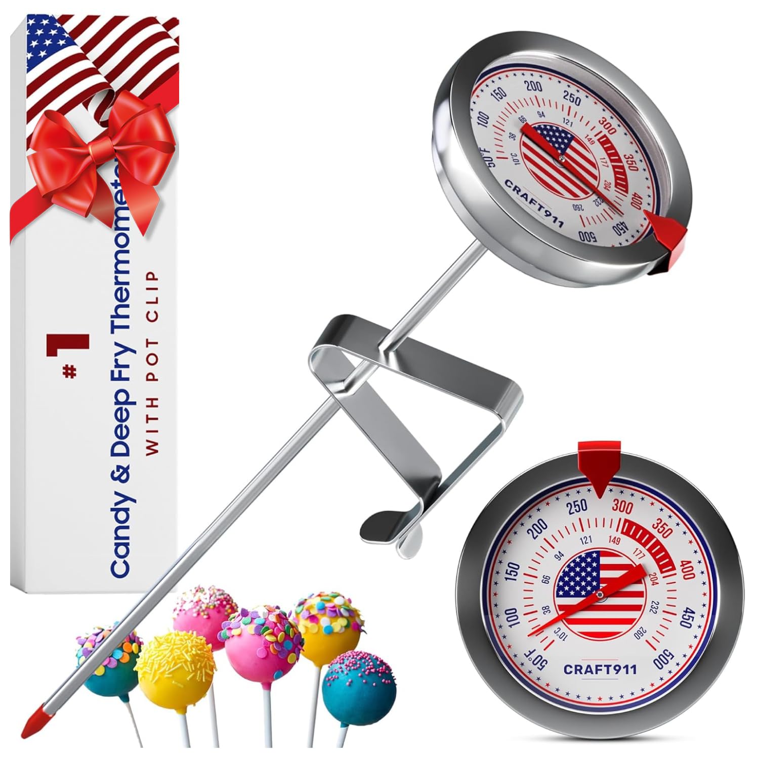 Candy Deep Fry Thermometer with Pot Clip - Candy Thermometer Very Accurate & Fast Read Food Thermometer | Mechanical Meat Thermometer for Grilling | Candle Making Thermometer | Baking Thermometer