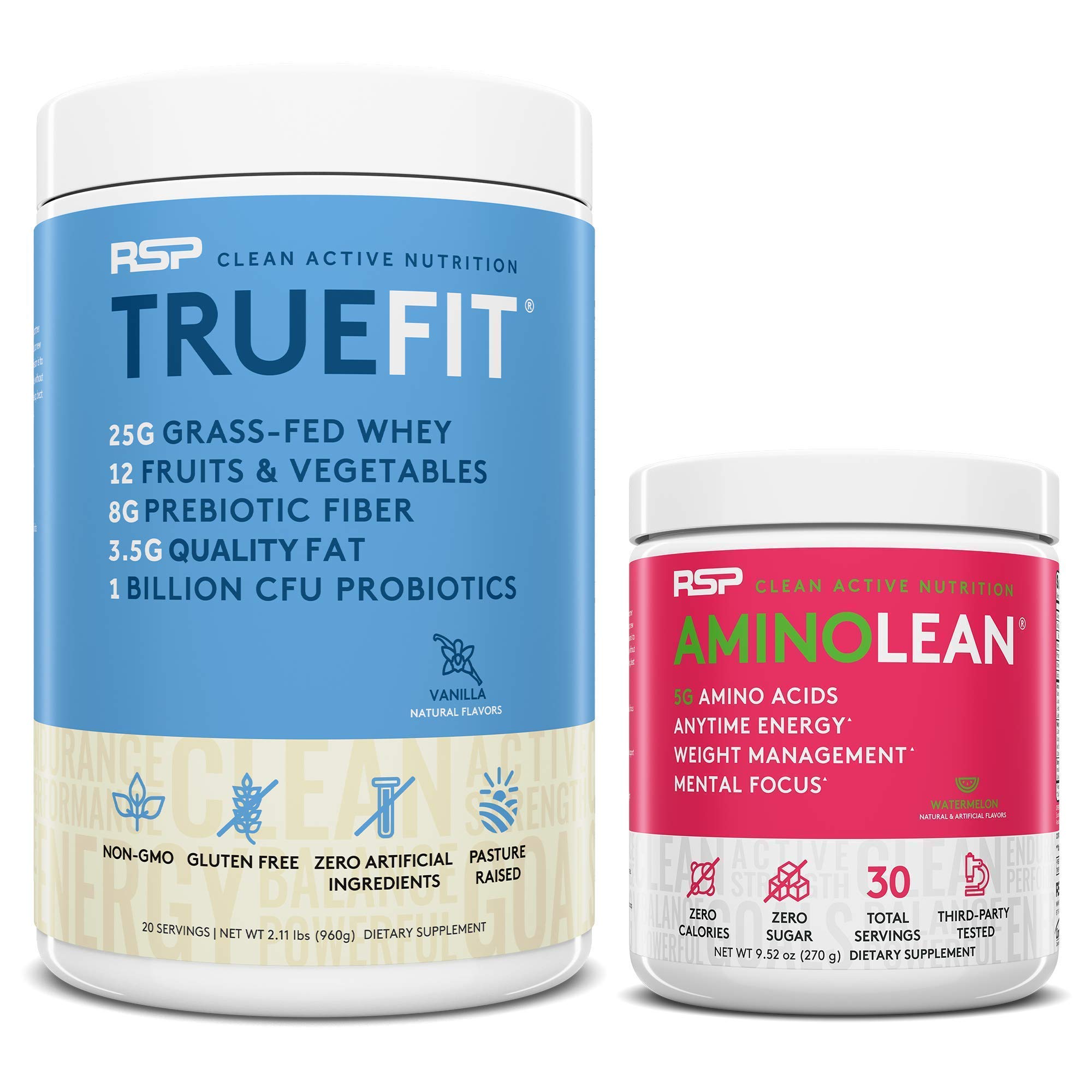 RSP NUTRITIONAminoLean Pre Workout Energy (Watermelon 30 servings) with TrueFit Protein Powder (Vanilla 2 LB)