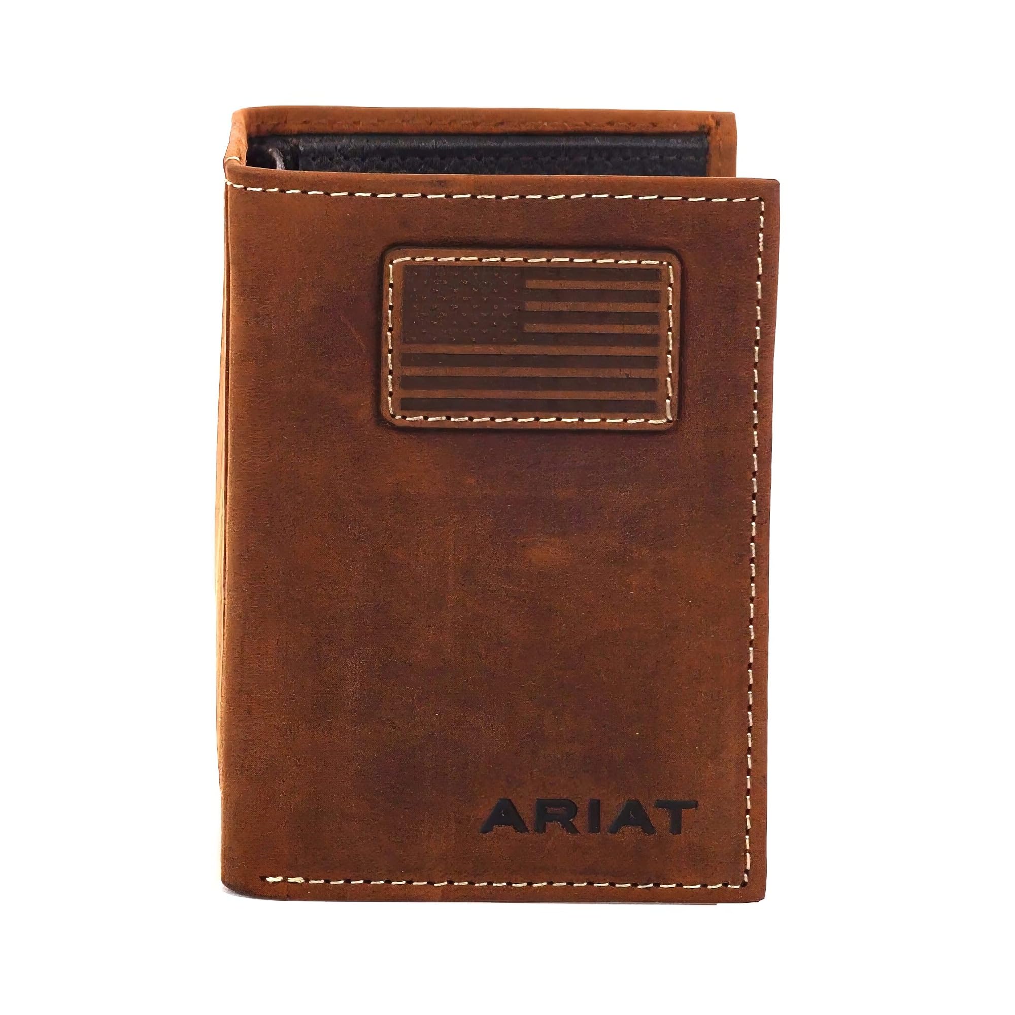 ARIAT Trifold Wallet USA Flag Patch, Medium Brown, One Size