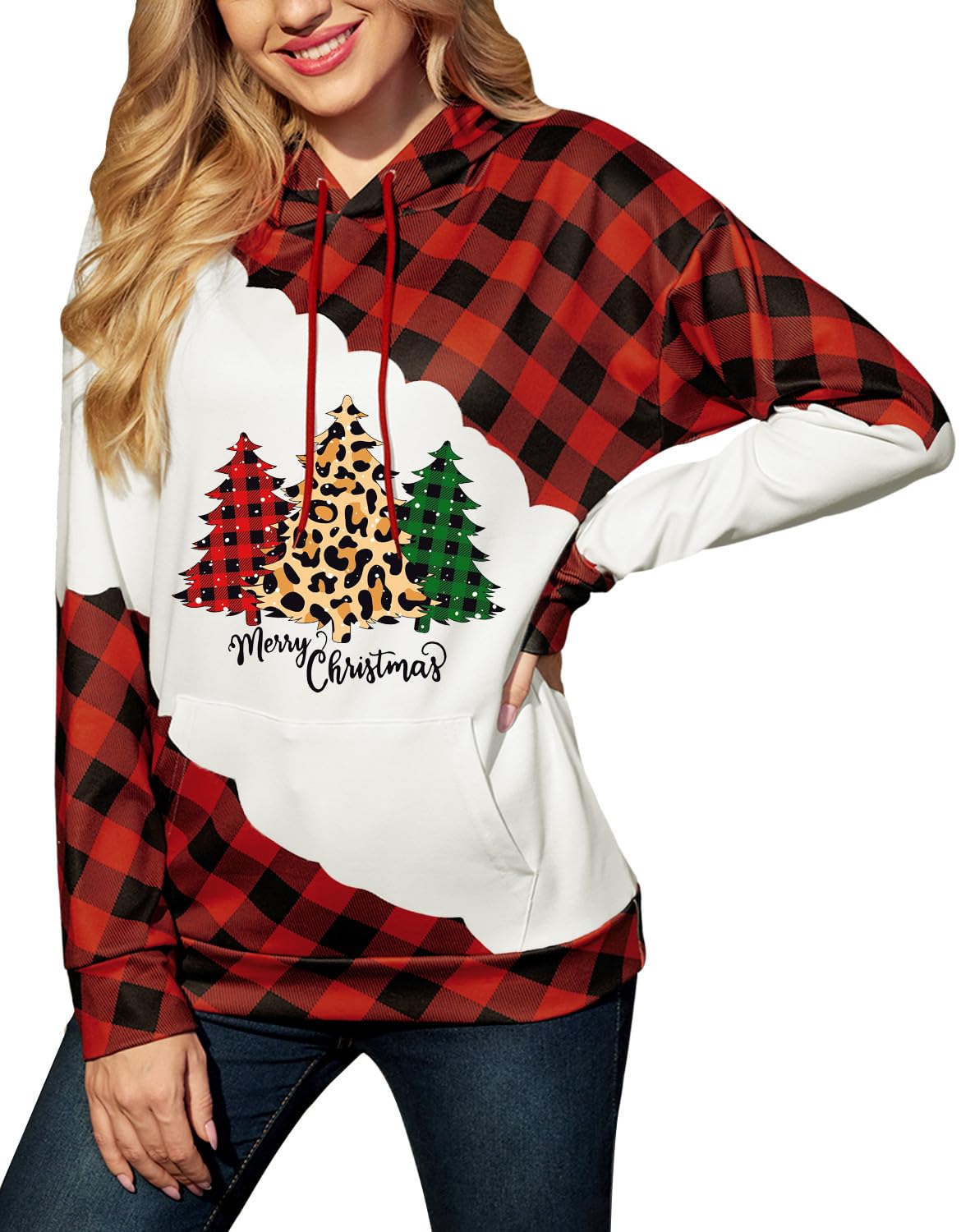 For G and PLChristmas Women's Long Sleeve Hoodie with Pocket Print S-XXL