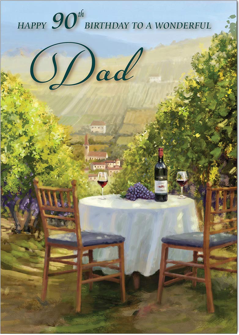 Dad 90th Birthday Card from Olivia Samuel - Sunshine and Wine - Gloss Medium Sized Card (A5 Size -148mm x 210mm) with Peel and Seal Envelope