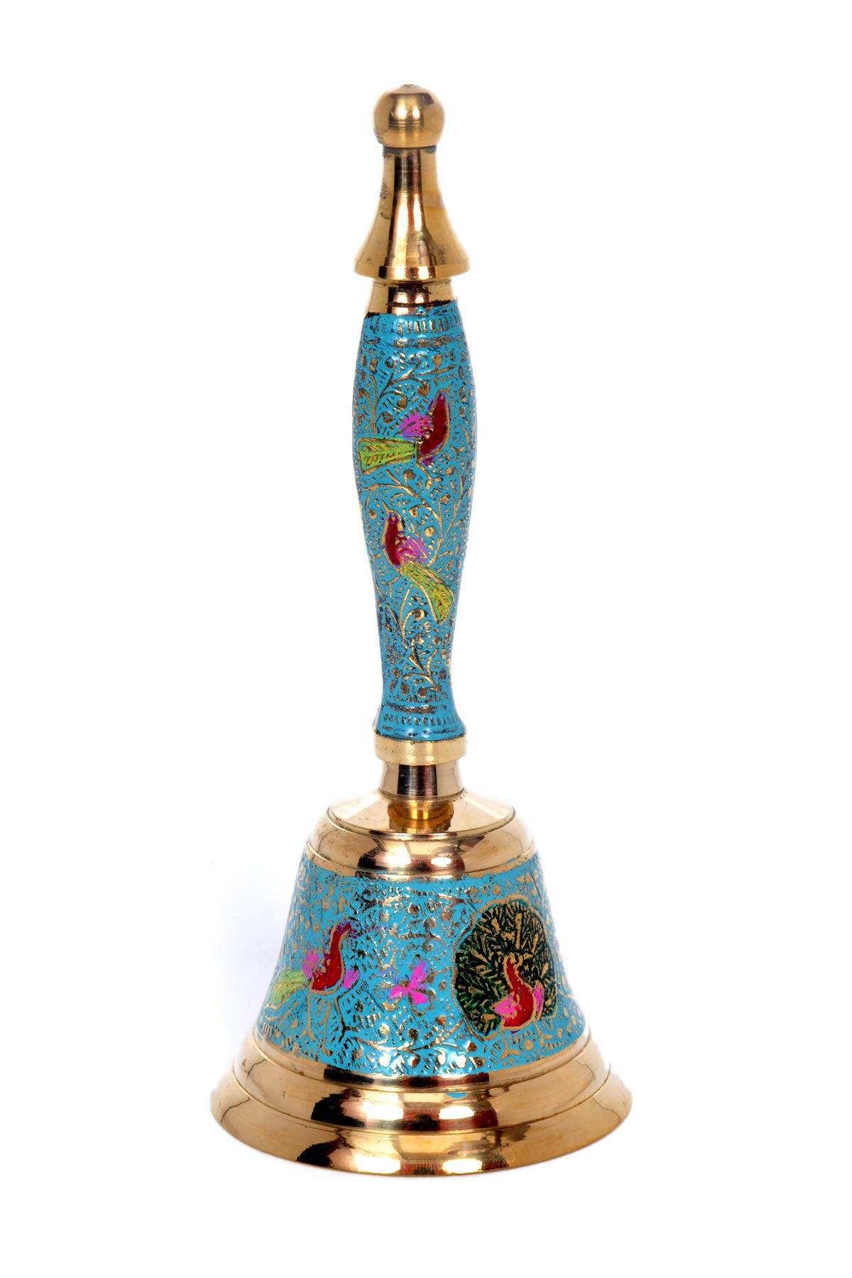 Hashcart Colorful Hindu Hand Held Bell - Musical Jingle Brass Puja Pooja Prayer Ghanti - Indian Hindu Festivals & Christmas