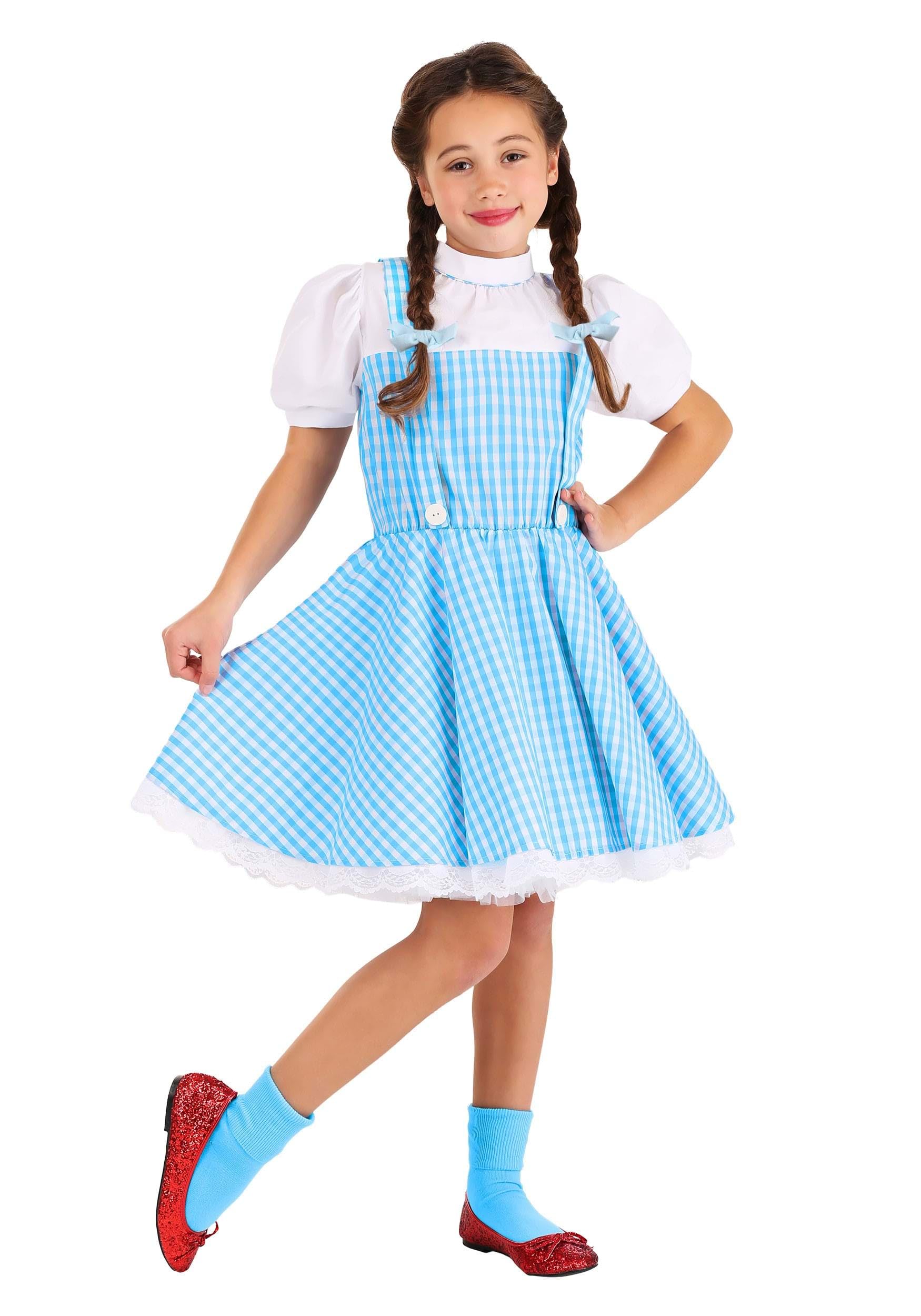 Classic Dorothy Wizard of Oz Costume for Girls - Child Polyester, Gingham Dress with Petticoat, Hair Ties Included