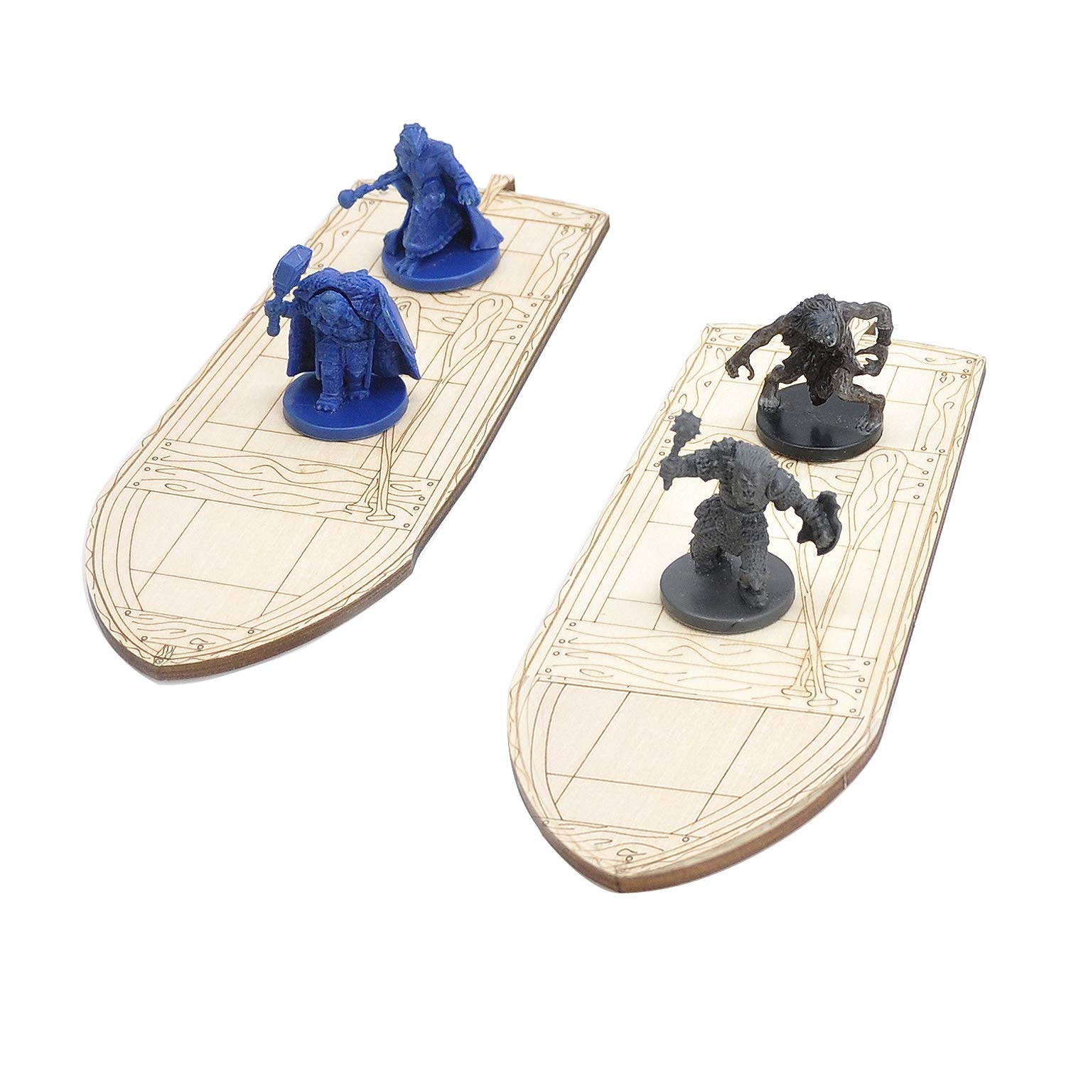 D&D Wooden Row Boat 2PCS Laser Cut Hold Eight 1" Miniatures(Not Included) Perfect for Dungeons and Dragons, Pathfinder or Other Tabletop RPGs