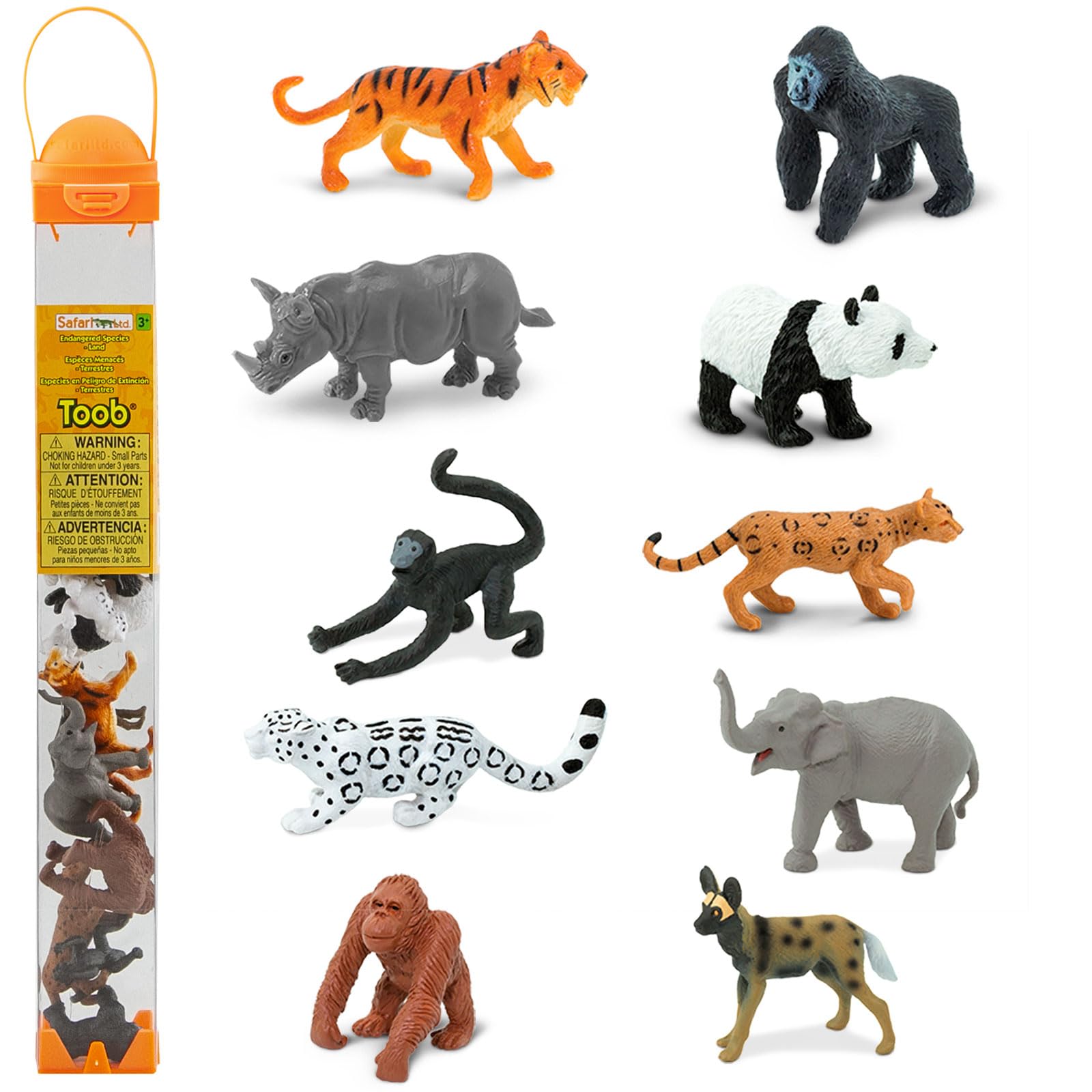 Safari Ltd. Endangered Species Toob - Figurines of Gorilla, Panda, Bengal Tiger, Orangutan, Rhino, Spider Monkey, Wild Dog, Elephant, Amur & Snow Leopard - Educational Toys for Boys, Girls & Kids 3+