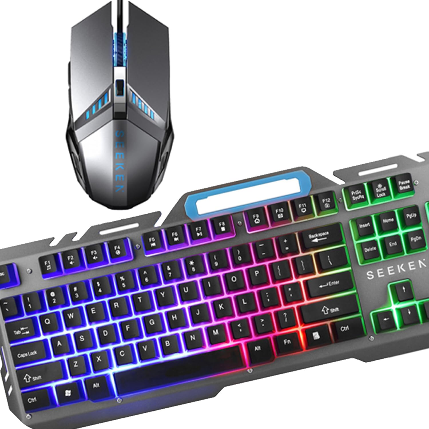 SEEKEN Wired Gaming Backlit Keyboard and Mouse Combo - Grey | Red Light | Premium Design | .