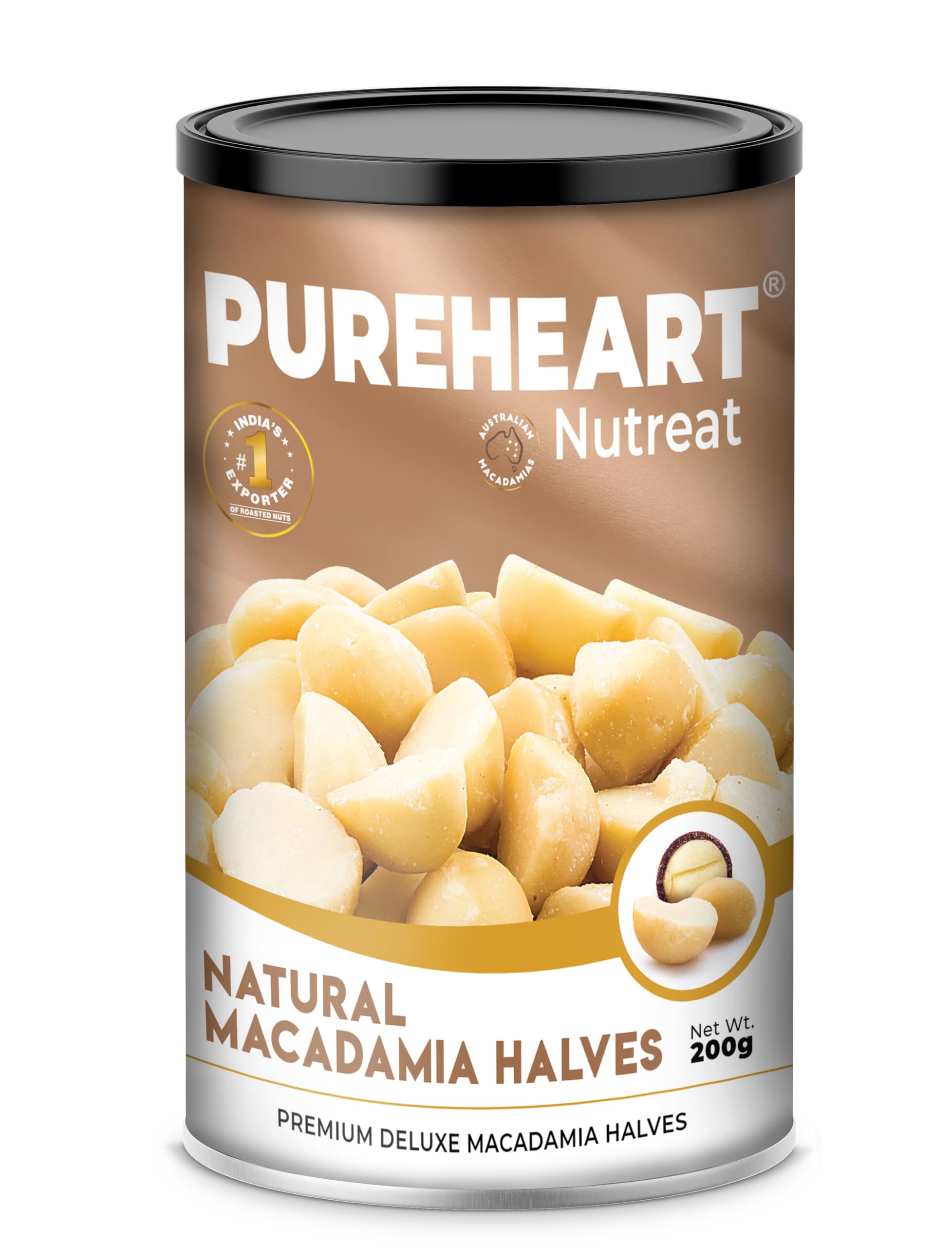 Pureheart Natural Macadamia Halves (200 gm) Premium Australian Macadamia Nuts, Rich in Antioxidants - Exotic, and Crunchy Dry Fruits, Ideal Snacks, No Additives