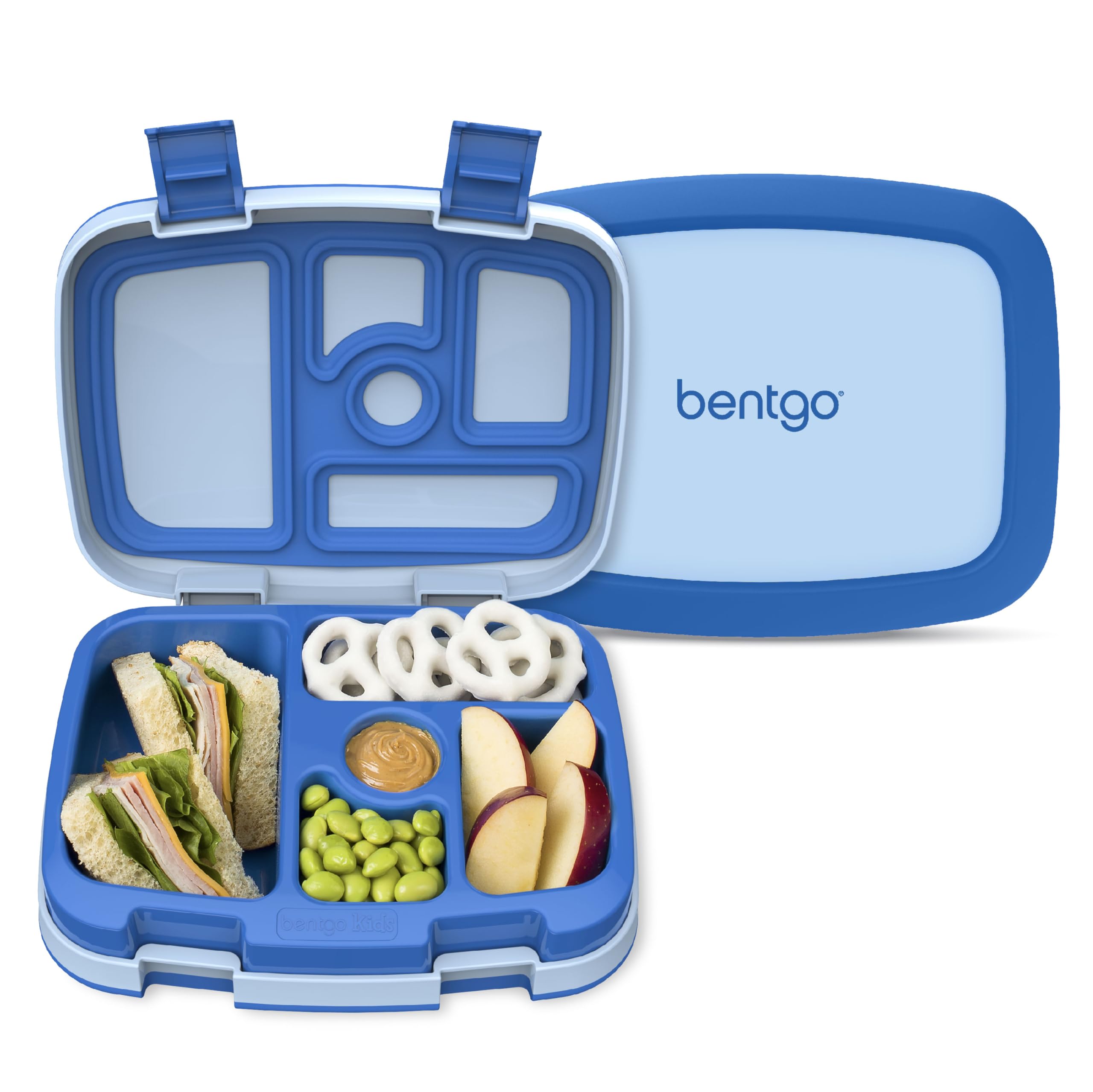 Bentgo® Kids Leak-Proof, 5-Compartment Bento-Style Kids Lunch Box - Ideal Portion Sizes for Ages 3 to 7, BPA-Free, Dishwasher Safe, Food-Safe Materials, 2-Year Warranty (Blue)