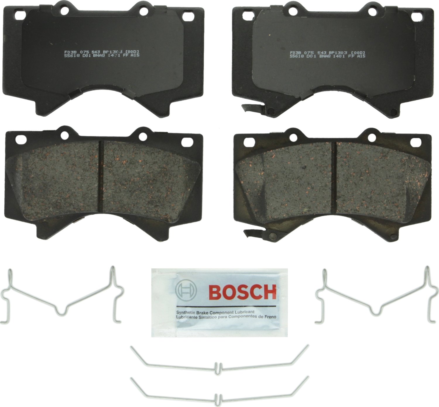 BOSCH BP1303 QuietCast Premium Organic Disc Brake Pad Set - Compatible With Select Lexus LX570; Toyota Land Cruiser, Sequoia, Tundra; FRONT