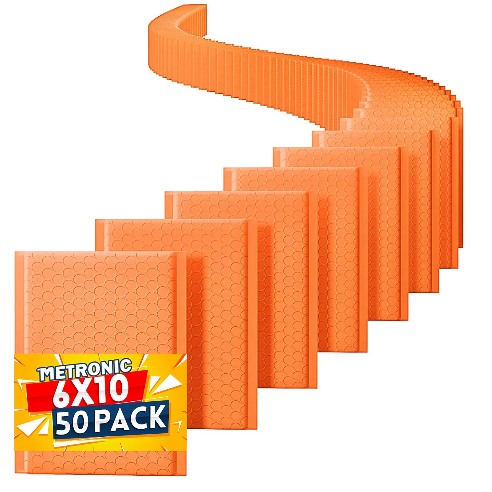 Metronic Bubble Mailers 6x10 Inch 50 Pack, Bubble Envelopes, Self-Seal Waterproof Shipping Bags, Padded Envelopes for Shipping, Packaging for Business, Orange Bulk #0, Bubble Mailers Usable Size 6x9