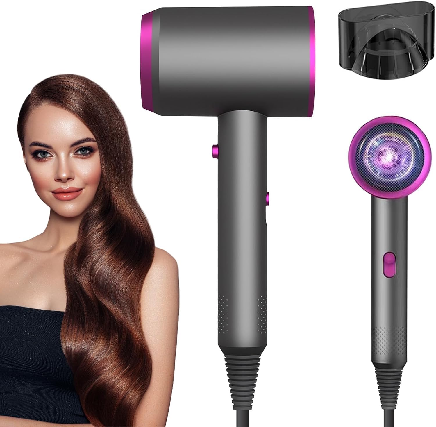 Hair Dryer Professional lonic Hairdryer with 3 Speed 3 HeatSetting, Cool Shot Button, 1 Concentrator for Women ManQuickly Dry Hair Gray