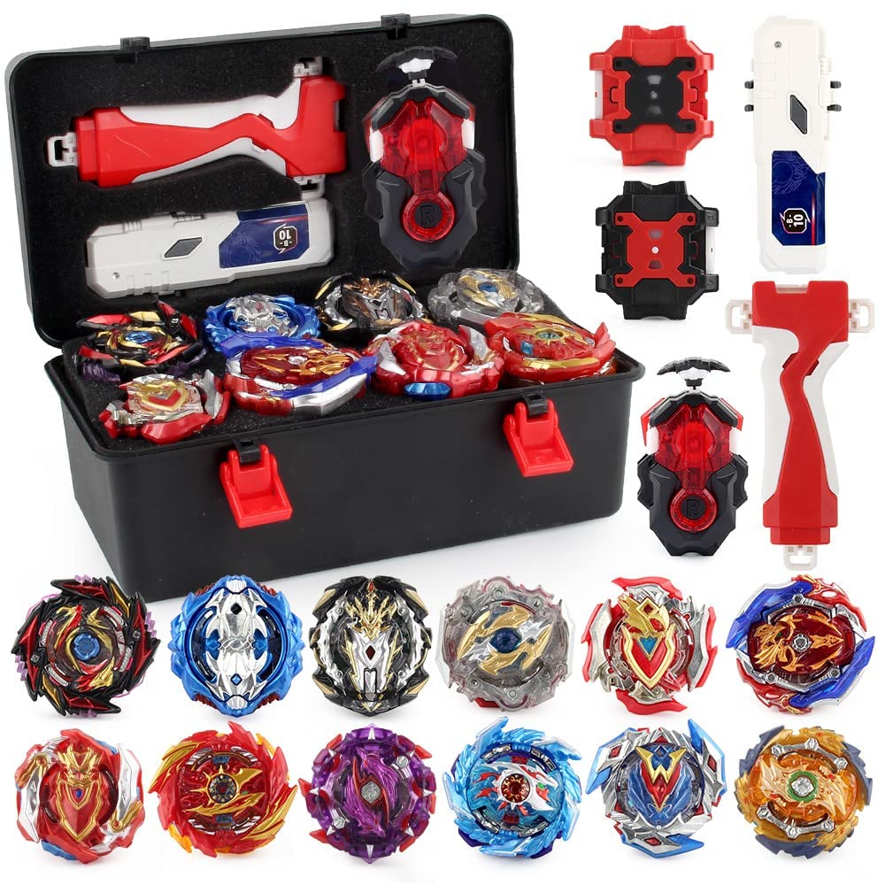 JIMI Bey Battle Top Blade Burst Metal Fusion Attack Set 12 Spinning Tops 3 Launchers Combat Battle Toy with Portable Storage Box for Kids Ages 8+