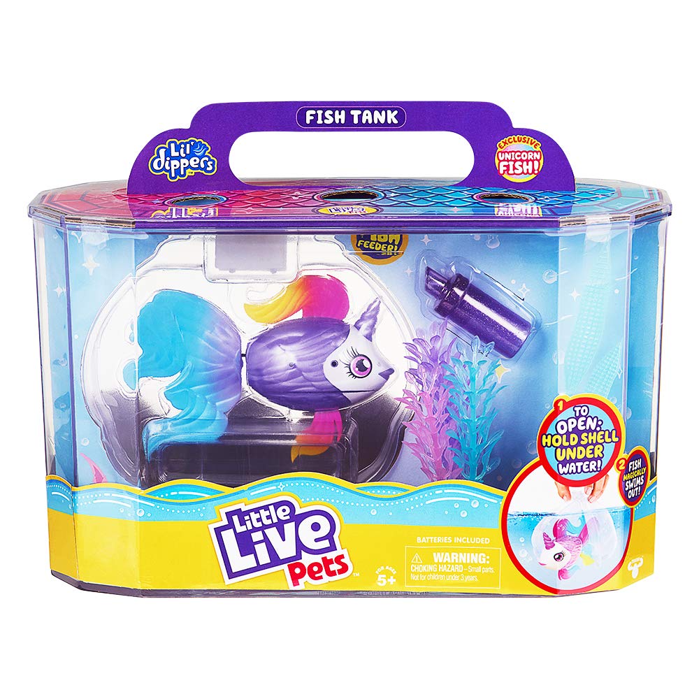 Little Live Pets Lil' Dippers Playset - Magical Water Activated Unboxing and Interactive Feeding Experience - Exclusive Unicorn Fish | for Ages 5+