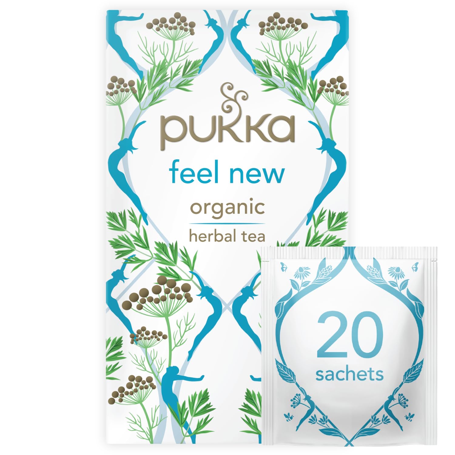 Pukka Feel New Organic Herbal Tea, 20 Envelope Teabags