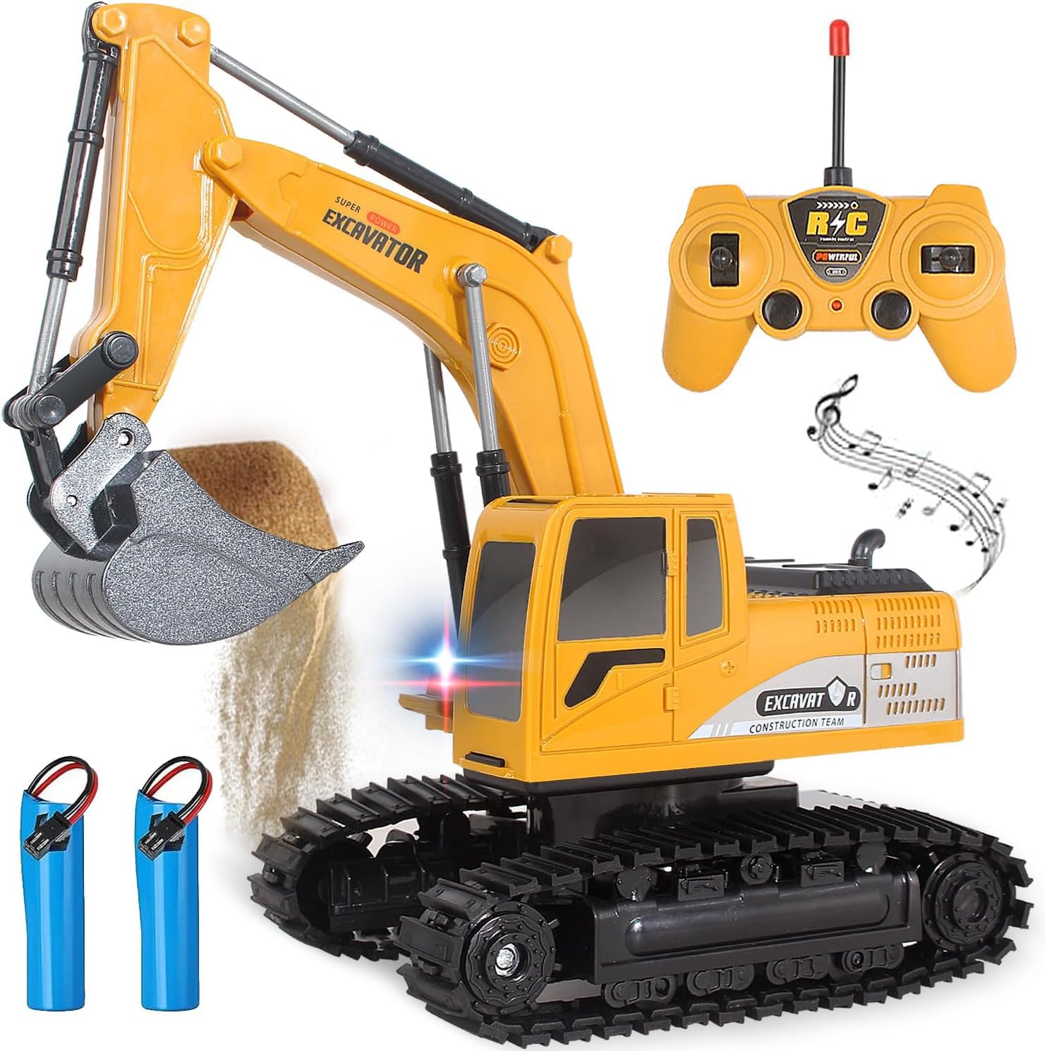 Jiakora Remote Control Excavator Toys for Boys, RC Excavator Toy for Boys 3 4 5 6 7 8 Year Old Kids Christmas Birthday Gift，RC Digger Truck Construction Vehicles with Metal Shovel & Light