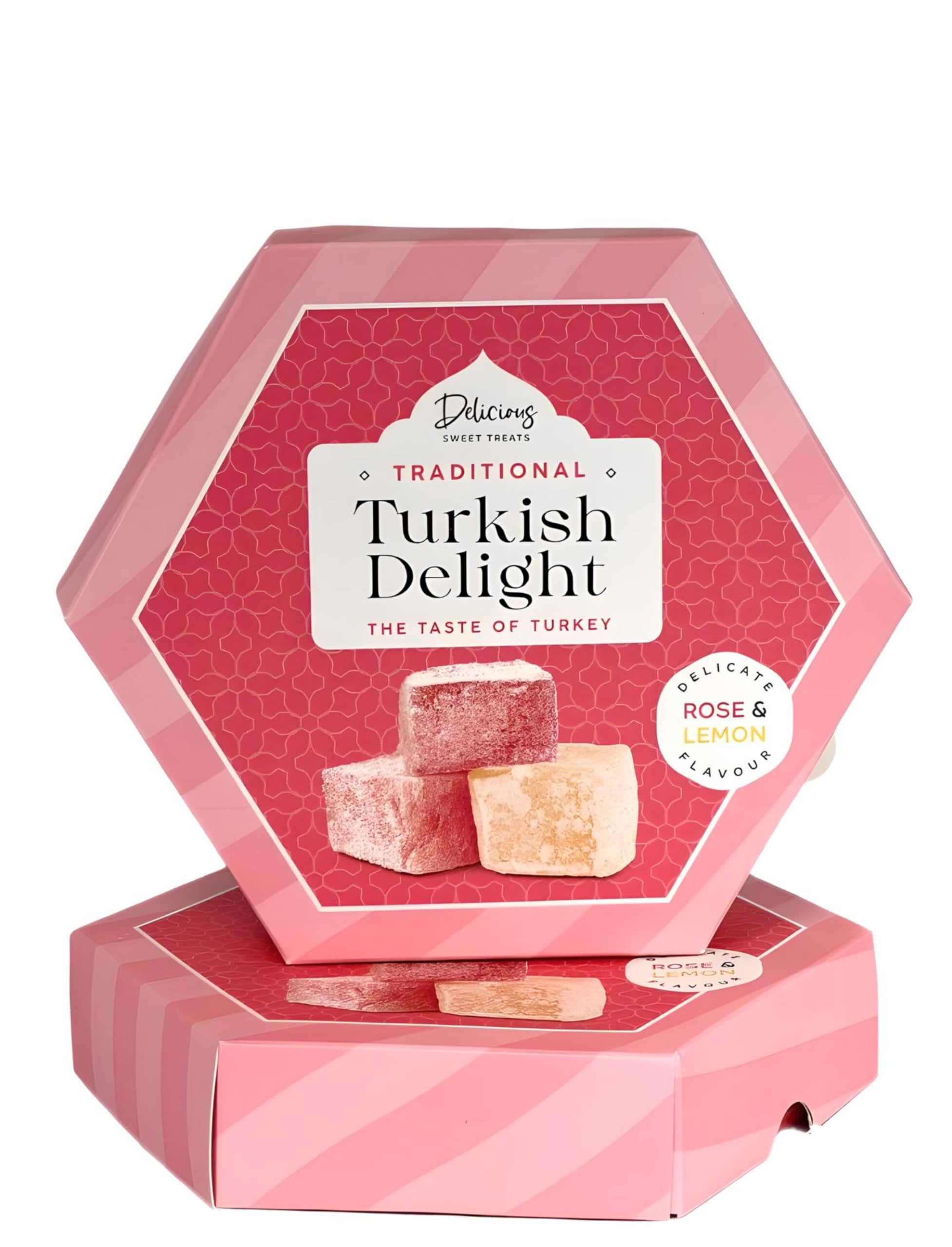 Authentic Turkish Delight Pack of 2 (215g Each) Handcrafted in Turkey Delicate Rose & Lemon