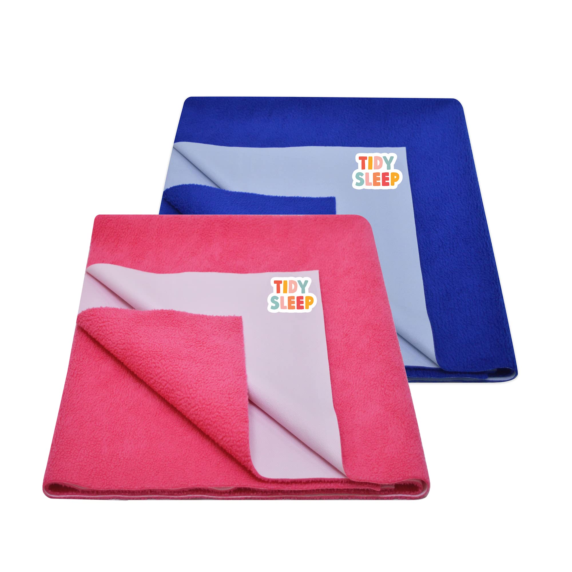 TIDY SLEEP New Born Combo Waterproof Bed Sheet Royal Blue + Dark Pink, Medium Size (100cm X 70cm)