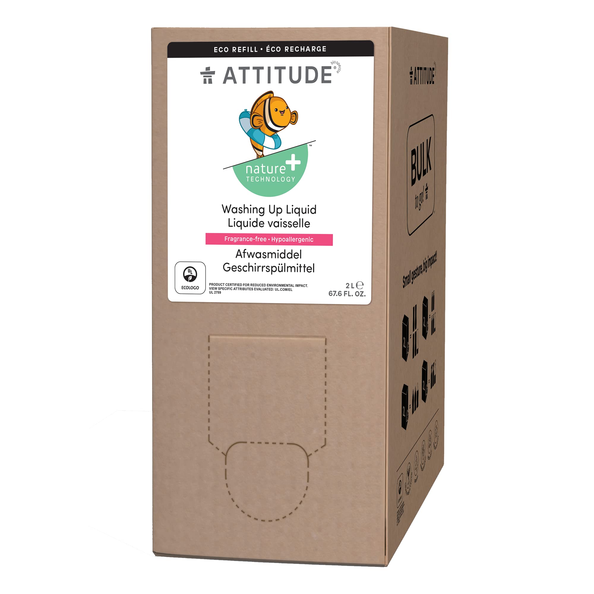 ATTITUDEBaby Washing up Liquid, EWG Verified, No Added Dyes or Fragrances, Tough on Milk Residue and Grease, Vegan, Unscented, Bulk Refill, 2 Litres