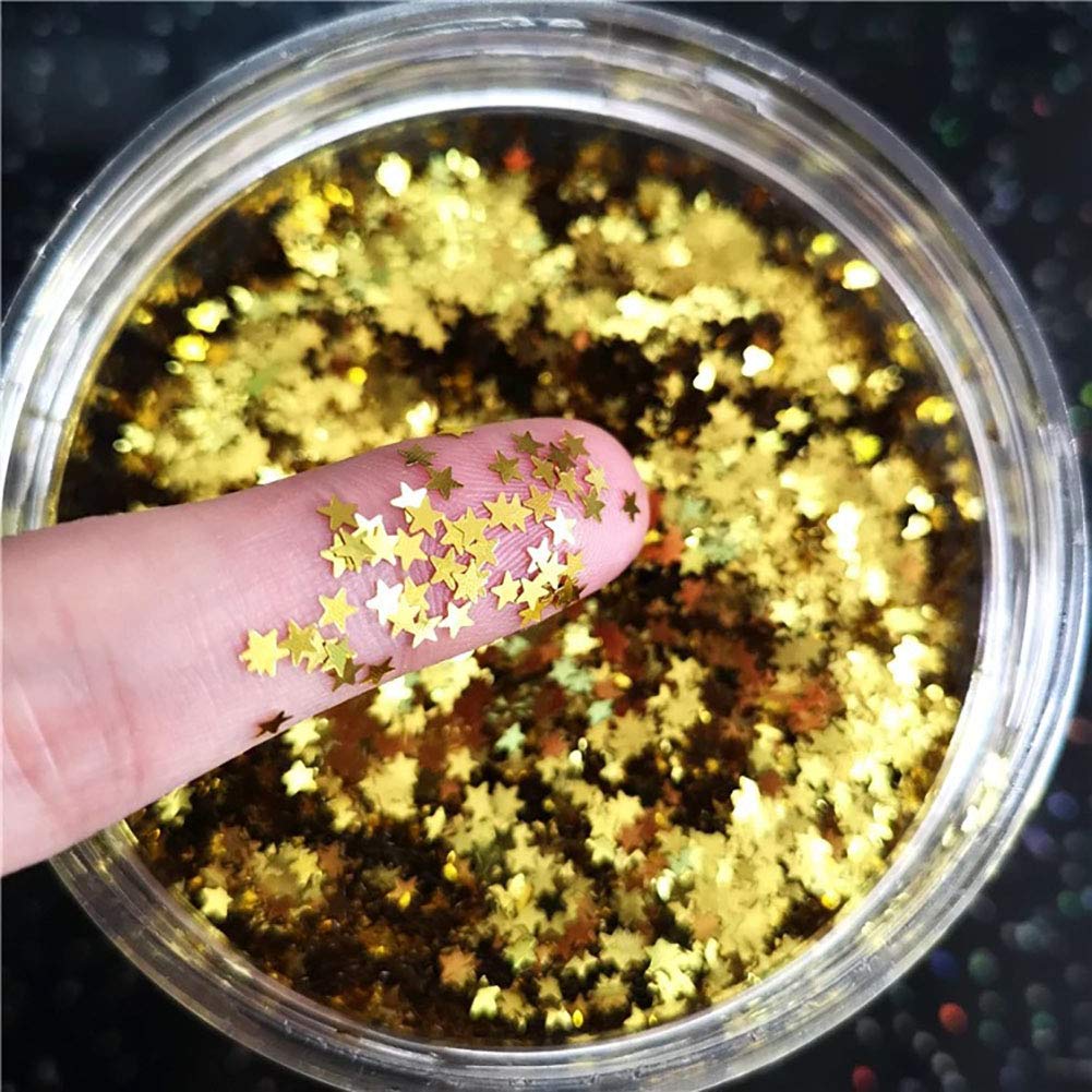 Tiny Stars Glitter Confetti 3mm Stars Confetti Laser Sequins for Party Decoration, DIY Crafts, Premium Nail Art, Body Art Eye Bling - 10g,Gold