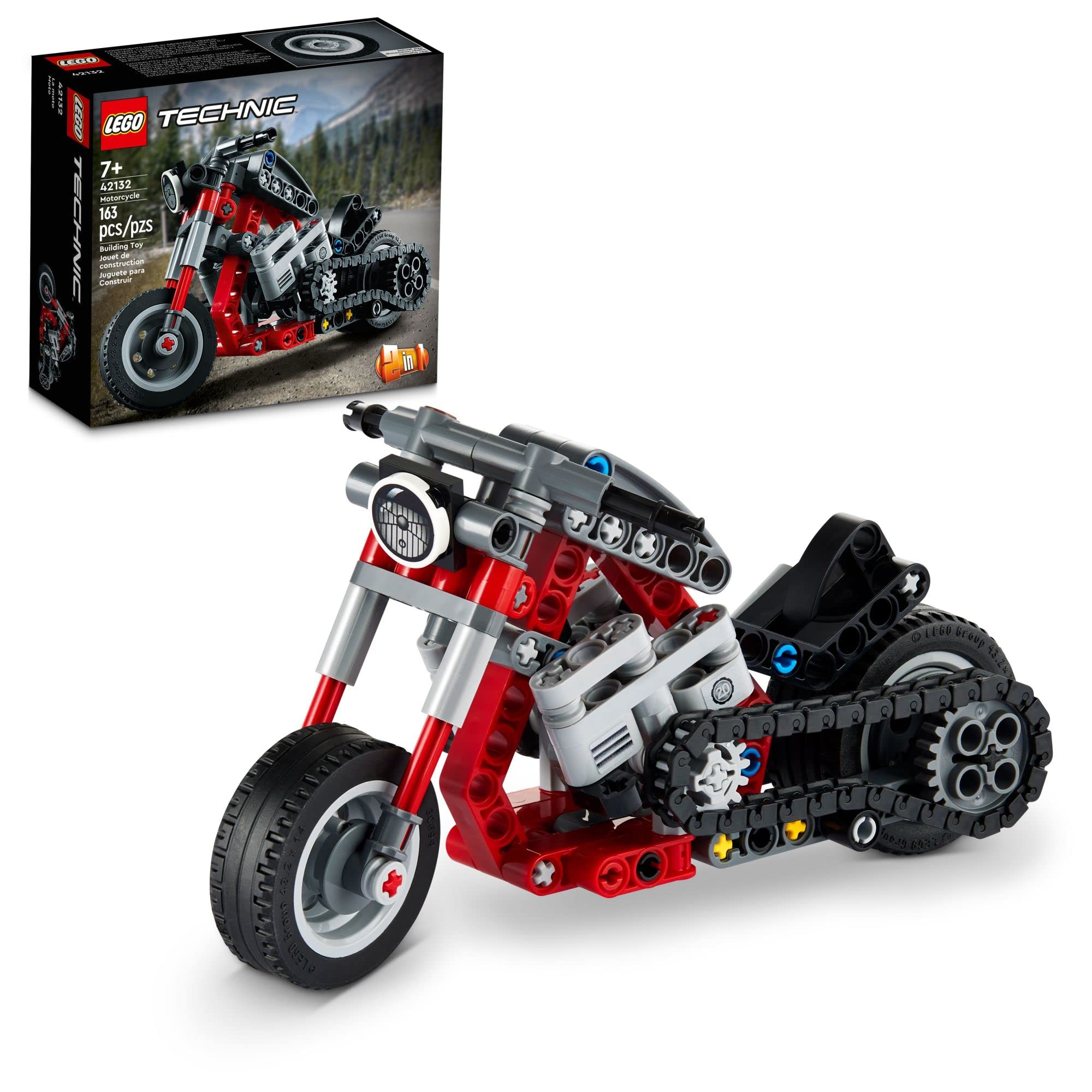 LEGO Technic Motorcycle 42132 Model Building Kit; Give Kids a Treat with This Motorcycle Model; 2-in-1 Toy for Kids Aged 7+ (163 Pieces)