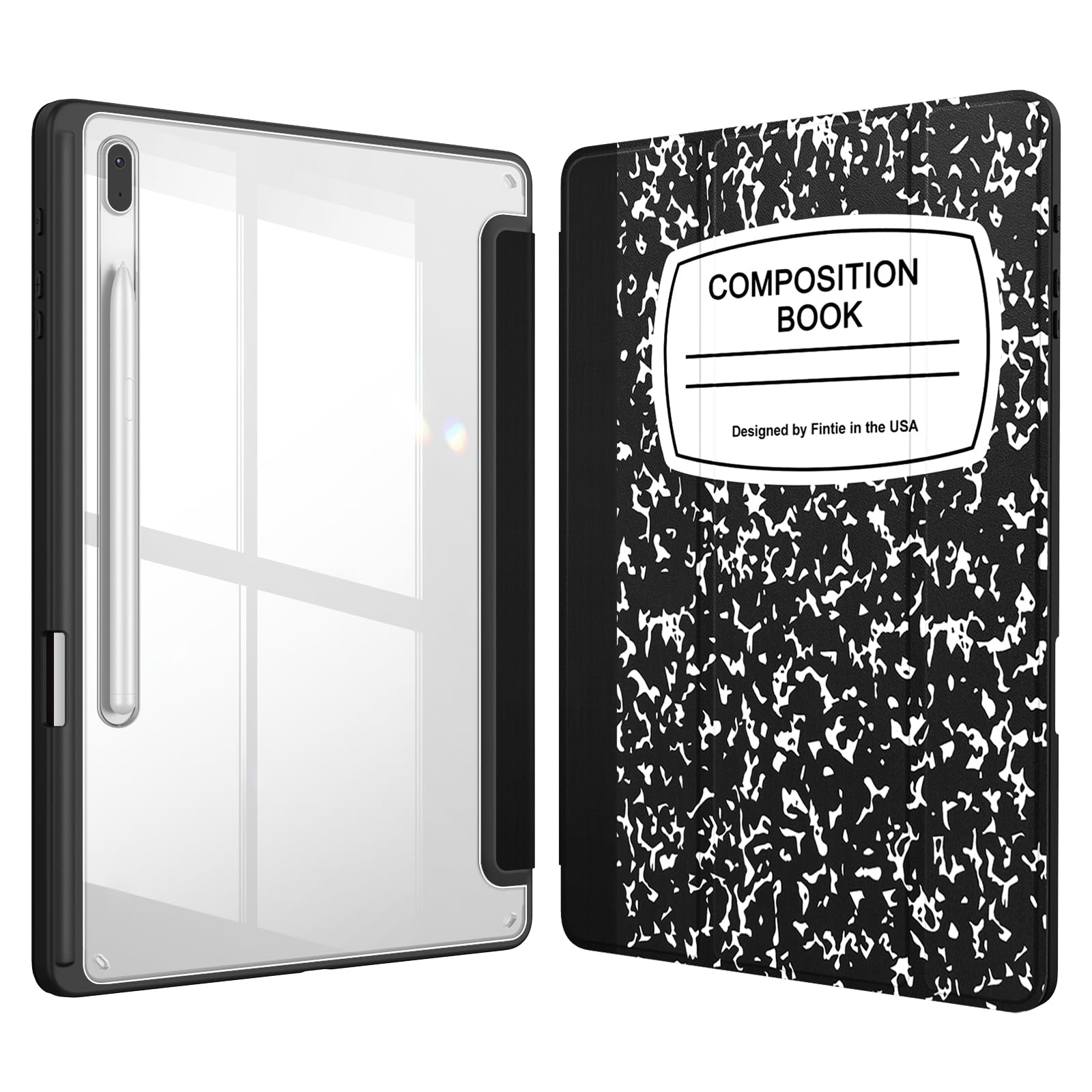 Fintie Hybrid Slim Case for Samsung Galaxy Tab S8 Plus 2022/S7 FE 2021/S7 Plus 2020 12.4 Inch with S Pen Holder, Shockproof Cover with Clear Transparent Back Shell, Auto Wake/Sleep, Composition