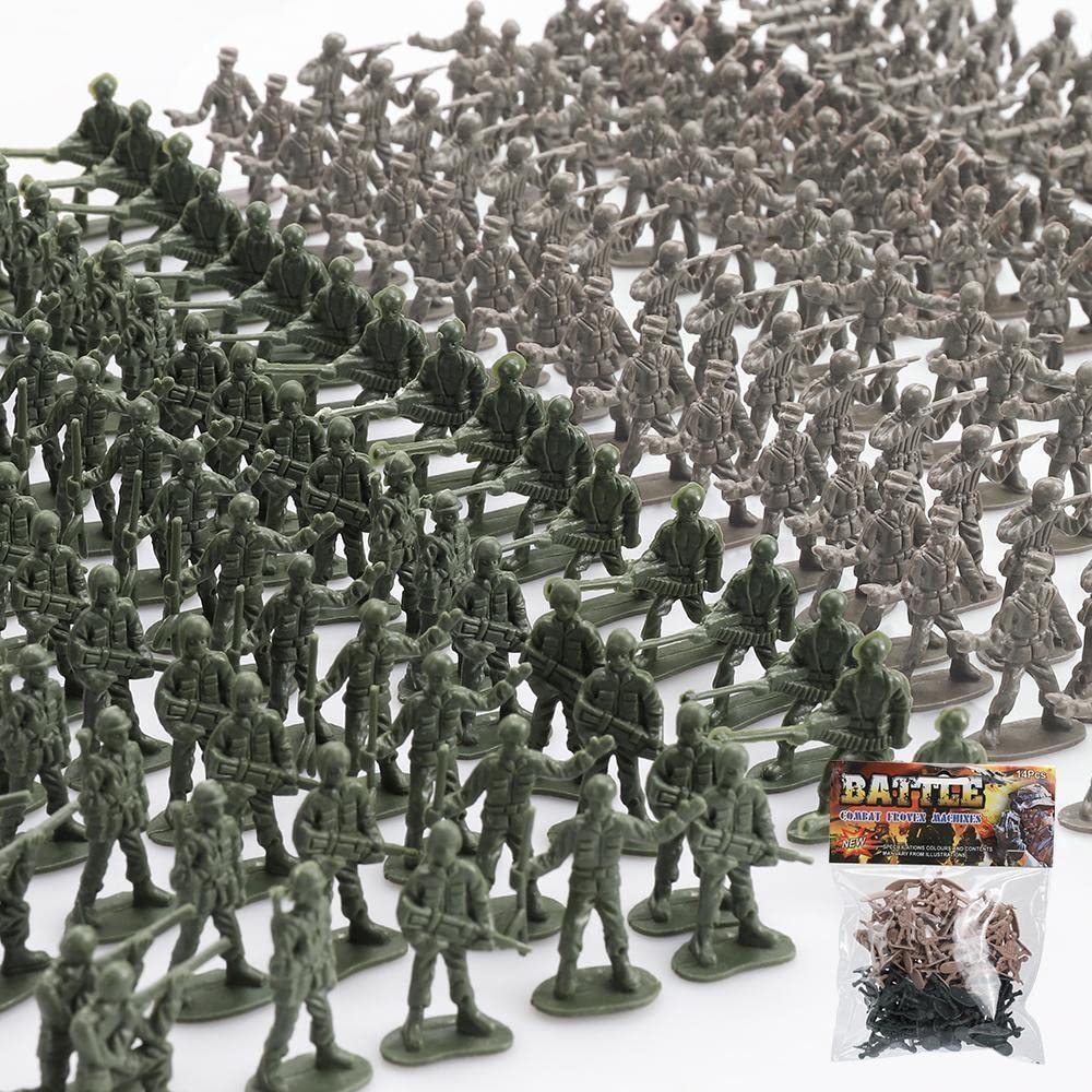 ViiKONDO100 Pcs Army Men 1/72 Mini 2.5cm Toy Soldier Classic Green VS Tan Plastic Action Figure WWII Military Sandbox War Scene