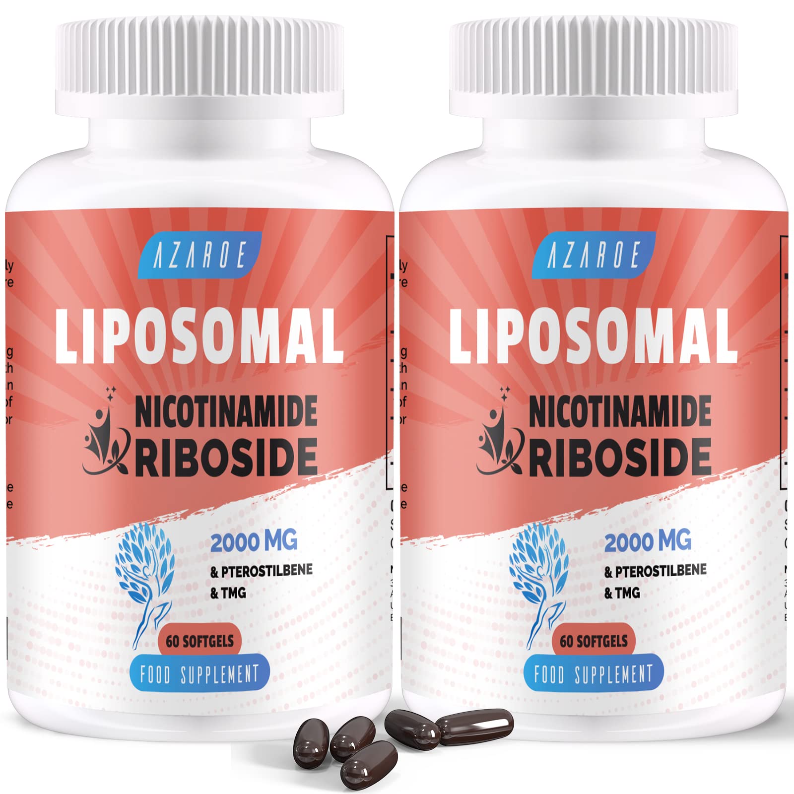 Liposomal Nicotinamide Riboside 2000mg with TMG and Pterostilbene | More Efficient Than Precursors, Boost NAD+ | Support Cellular Energy Metabolism (60 Count (Pack of 2))