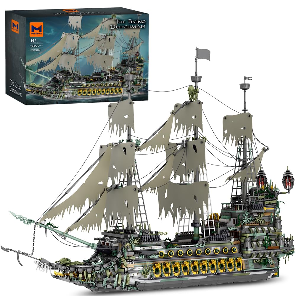 MISINI M9002 Pirate Ship Building Blocks, Flying Dutchman Large MOC Construction Kit, 5865 Pieces Sailing Ship Toy Model for Adults