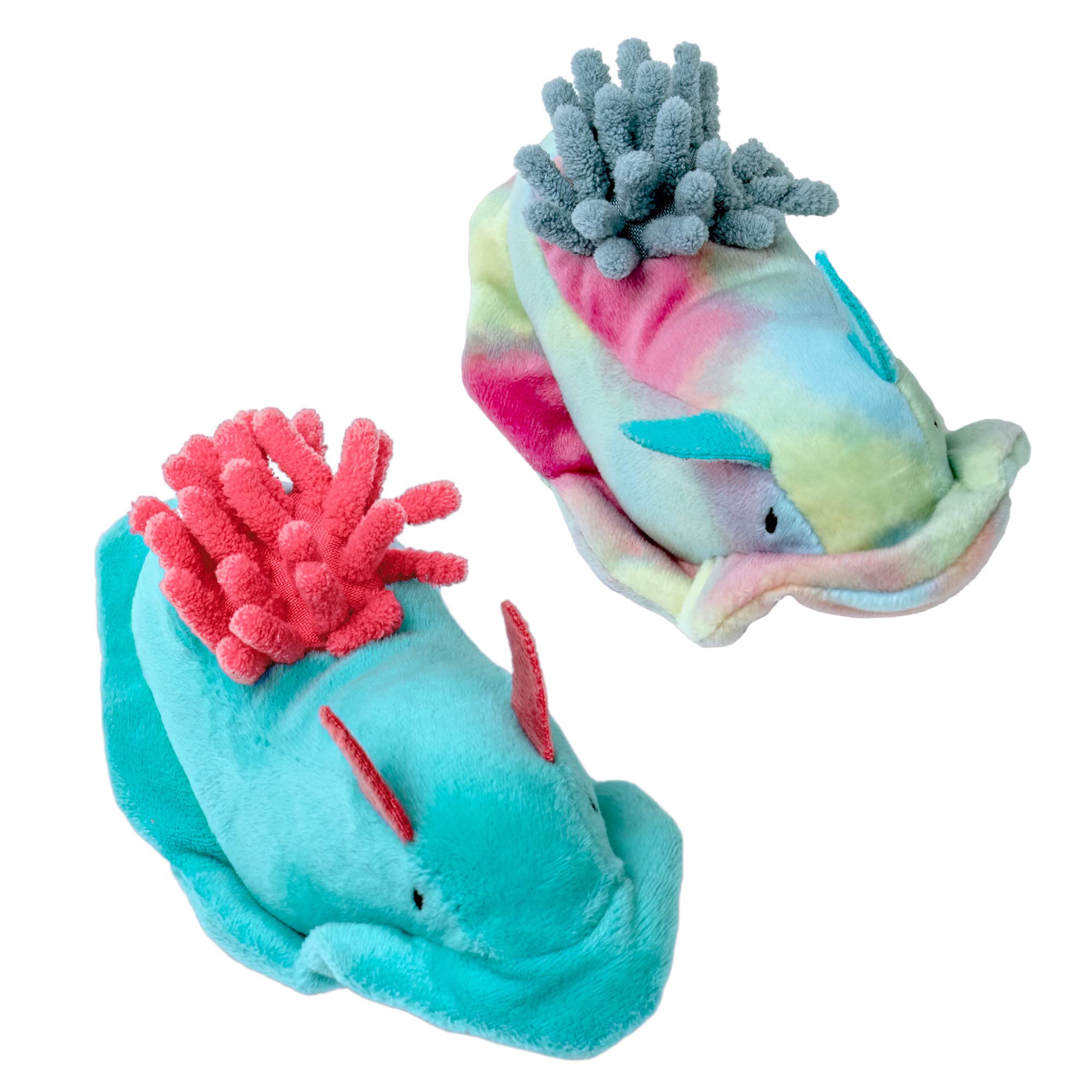 Furhaven2-Pack Cat Toys w/ 2X Catnip Bags for Indoor Cats, Washable & Durable w/Refillable Catnip Pocket - Plush Sea Slug Cat Toy Set - Blue/Tie Dye, Set of 2