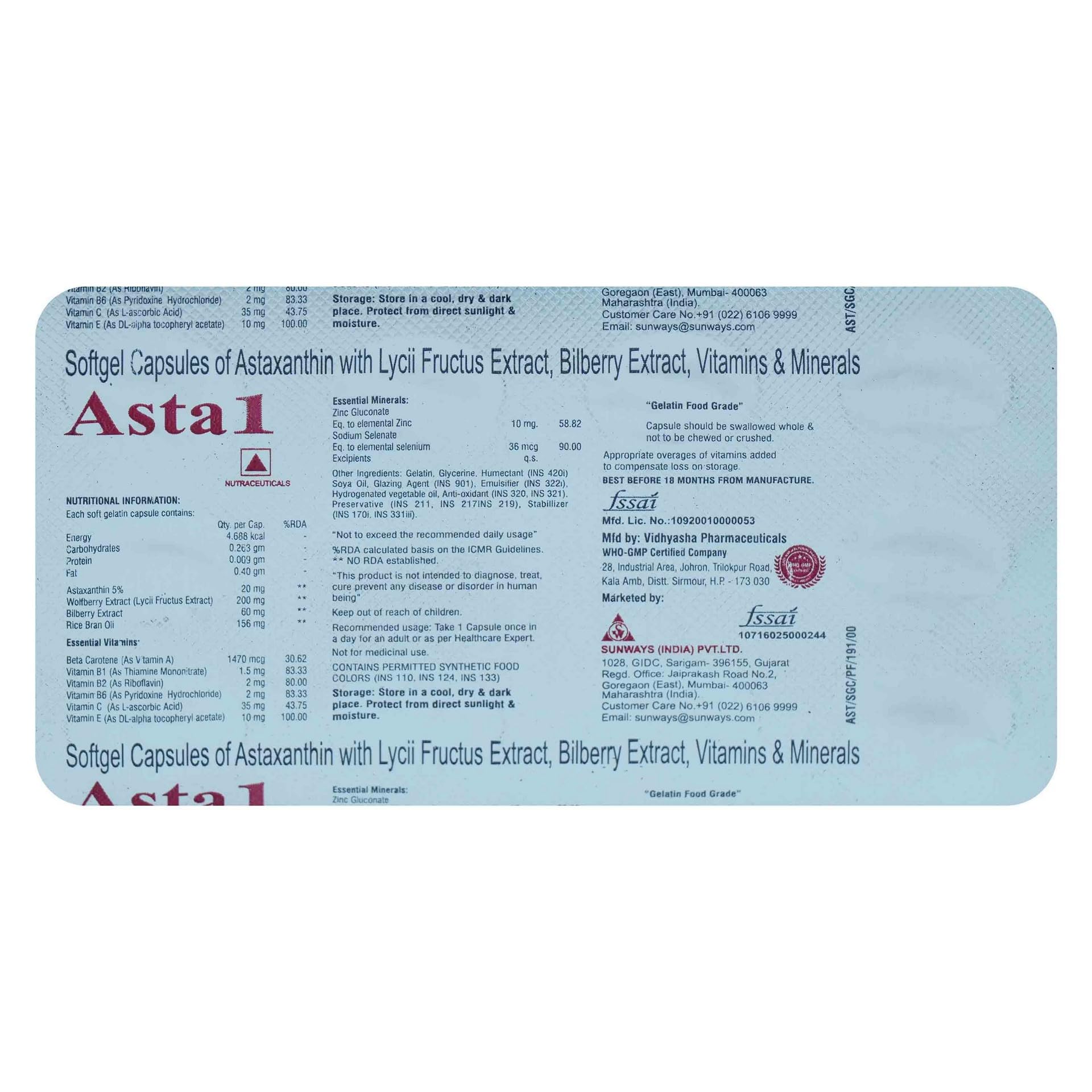 Asta 1 - Strip of 10 Capsules