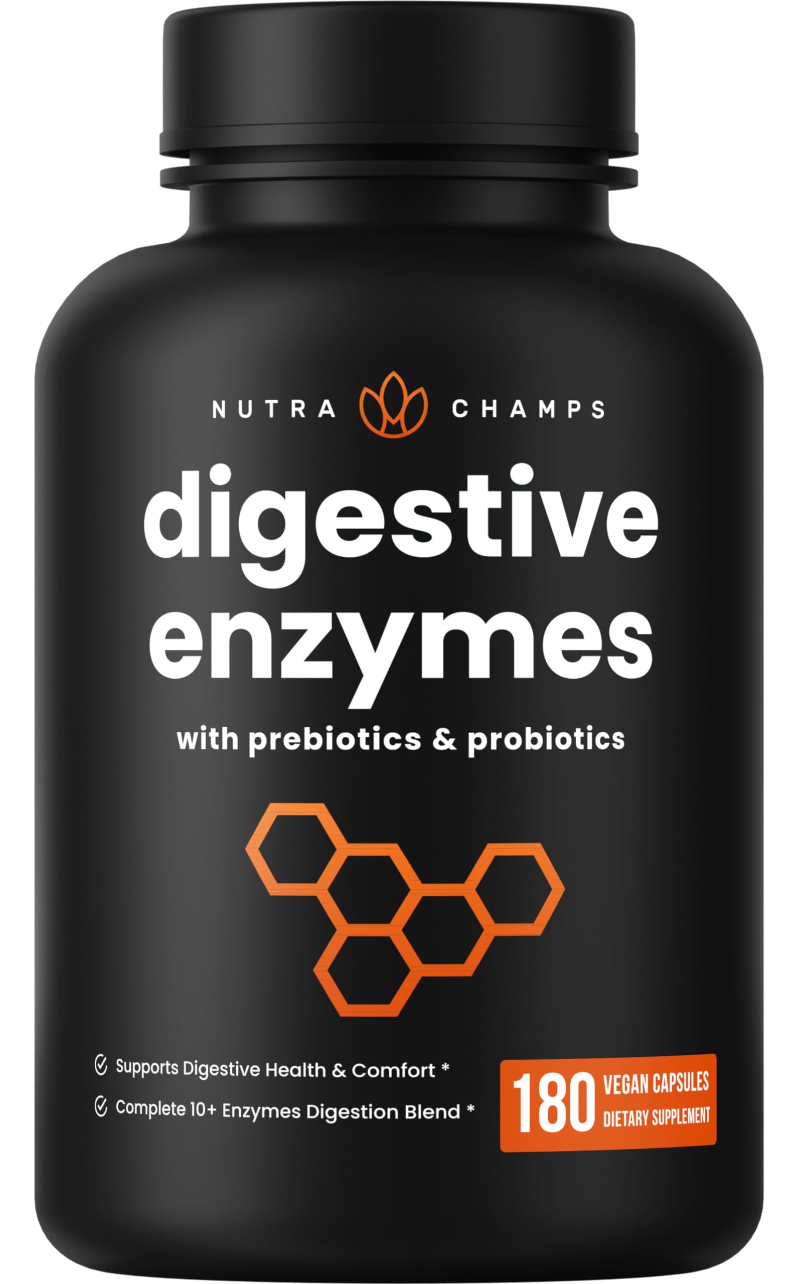 Digestive Enzymes with Prebiotics & Probiotics 180 Vegan Capsules - Better Digestion, Nutrient Absorption - Multi Enzyme Supplement. Helps Bloating, Gas, Discomfort, IBS, Lactose Intolerance