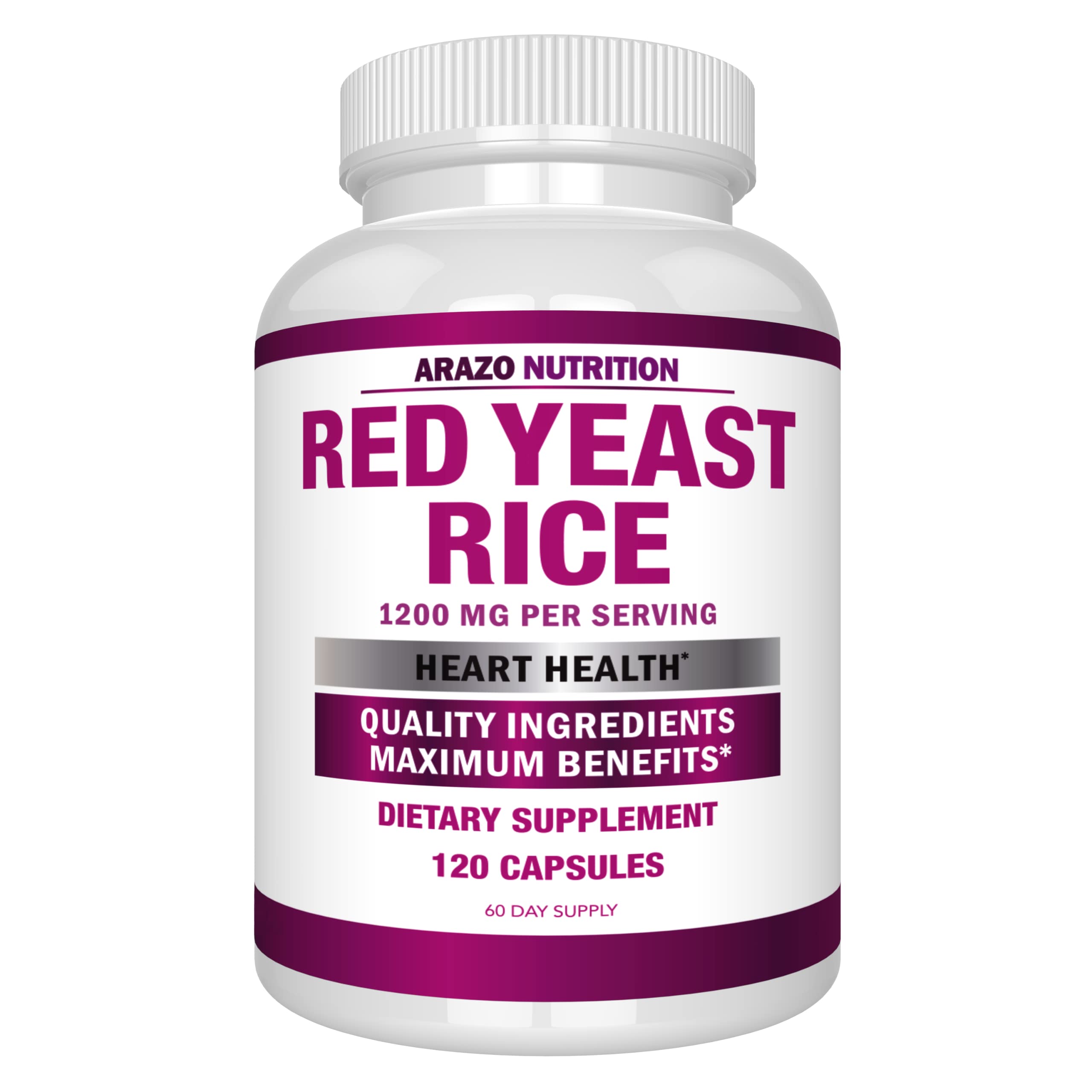 Arazo Nutrition Red Yeast Rice Extract 1200 MG – Citrinin Free Supplement – Vegetarian 120 Capsules