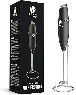 Bean Envy Milk Frother Handheld for Coffee - Electric Hand Blender, Mini Drink Mixer Whisk & Coffee Foamer Wand with Stand for Lattes, Cappuccino, Matcha and Hot Chocolate - Kitchen Gifts - Black