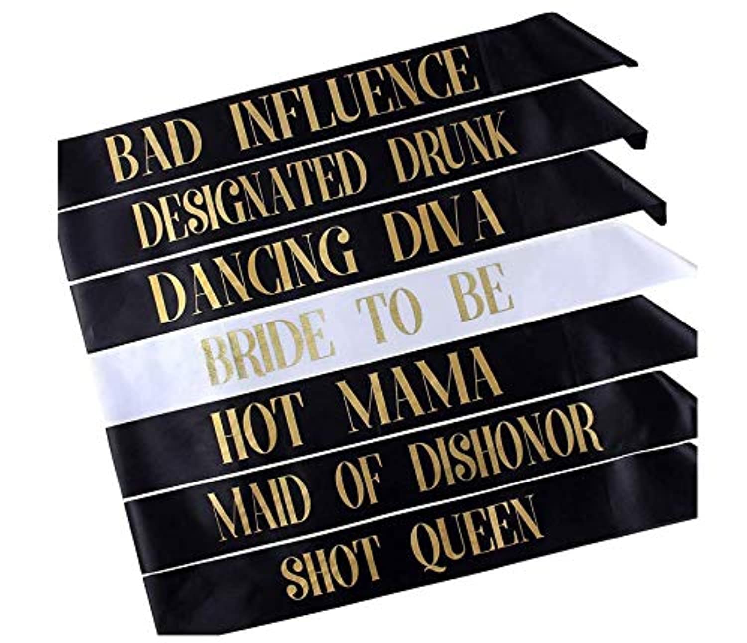 7 Piece Bachelorette Party Sash Set:Bride To Be Sash,Maid Of Honor Sash,5 Bridesmaid Sash/Team Bride Bride/Bride Tribe Tattoos,Engagement Party Favors &Supplies