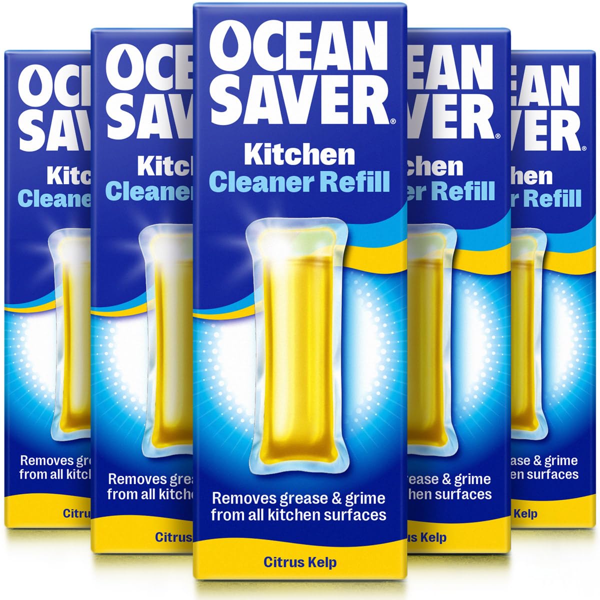 OceanSaver Eco Kitchen Surface Degreaser Spray - 6x 10ml Refills | Powerful Just Add Water All Purpose Kitchen Grease & Grime Cleaning Spray | Plant Based, Plastic & Cruelty-Free | Citrus Kelp Scent