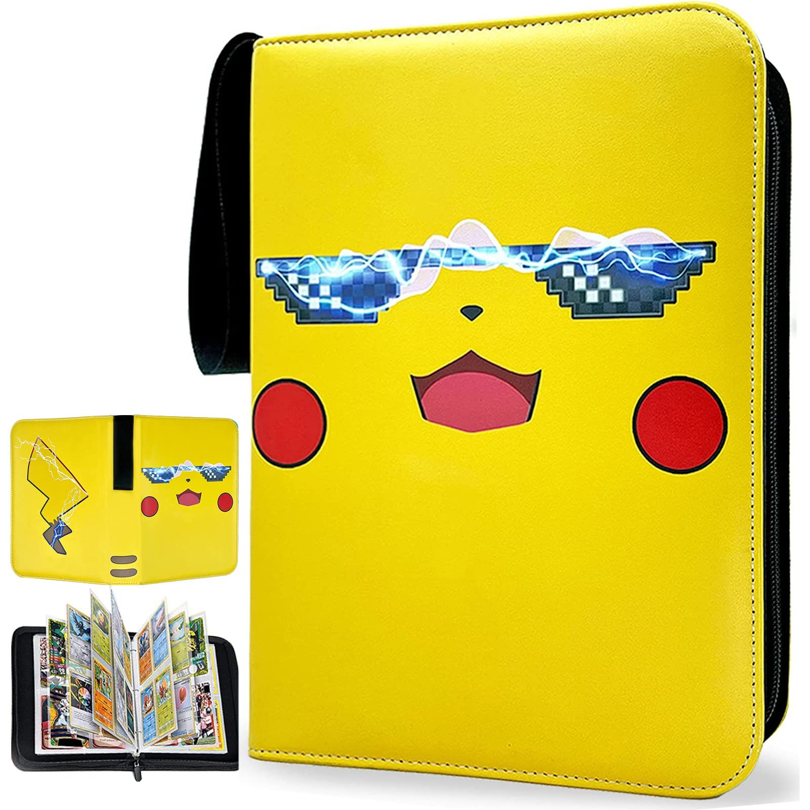 Trading Card Binder for Cards - Cards Holder Album Fits 400 Cards with 50 Removable Sheet Cards Holder Folder Binder Album Storage Organizer for Boys Girls (Yellow)