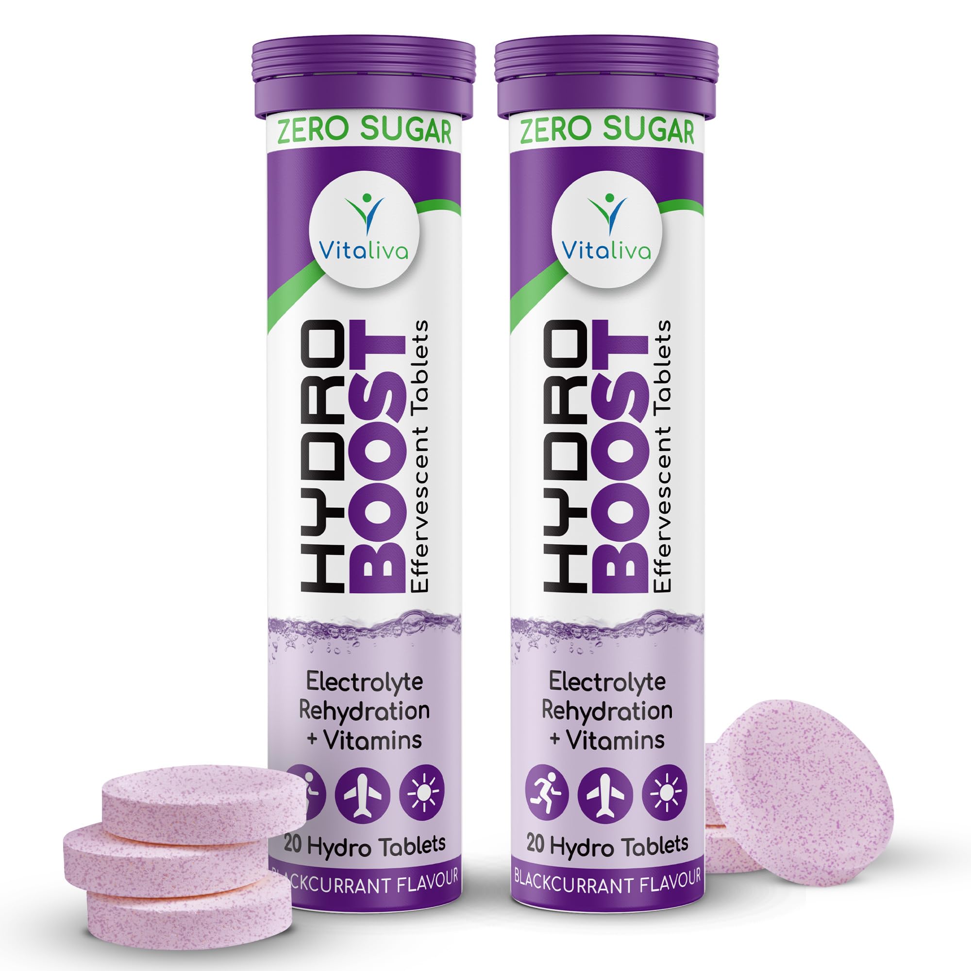 Hydro Boost - Electrolyte Rehydration with Essential Vitamins | Blackcurrant Flavour | Sugar-Free & Suitable for Vegetarians | Twin Pack Deal (2 Packs of 20)