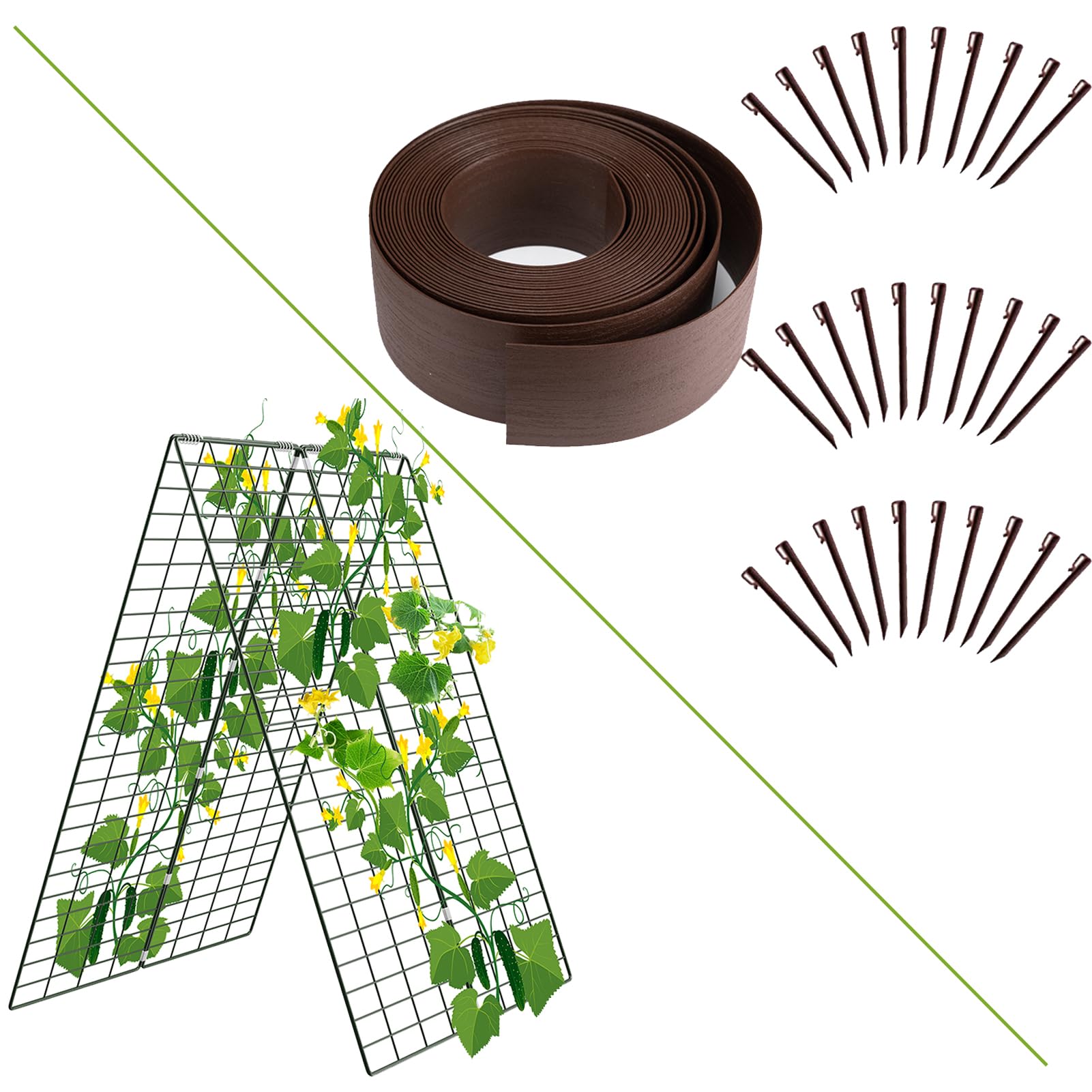 AGTEK60FT Plastic Landscape Edging Kit (4in.H) Bundle 34" x 48" Cucumber Trellis