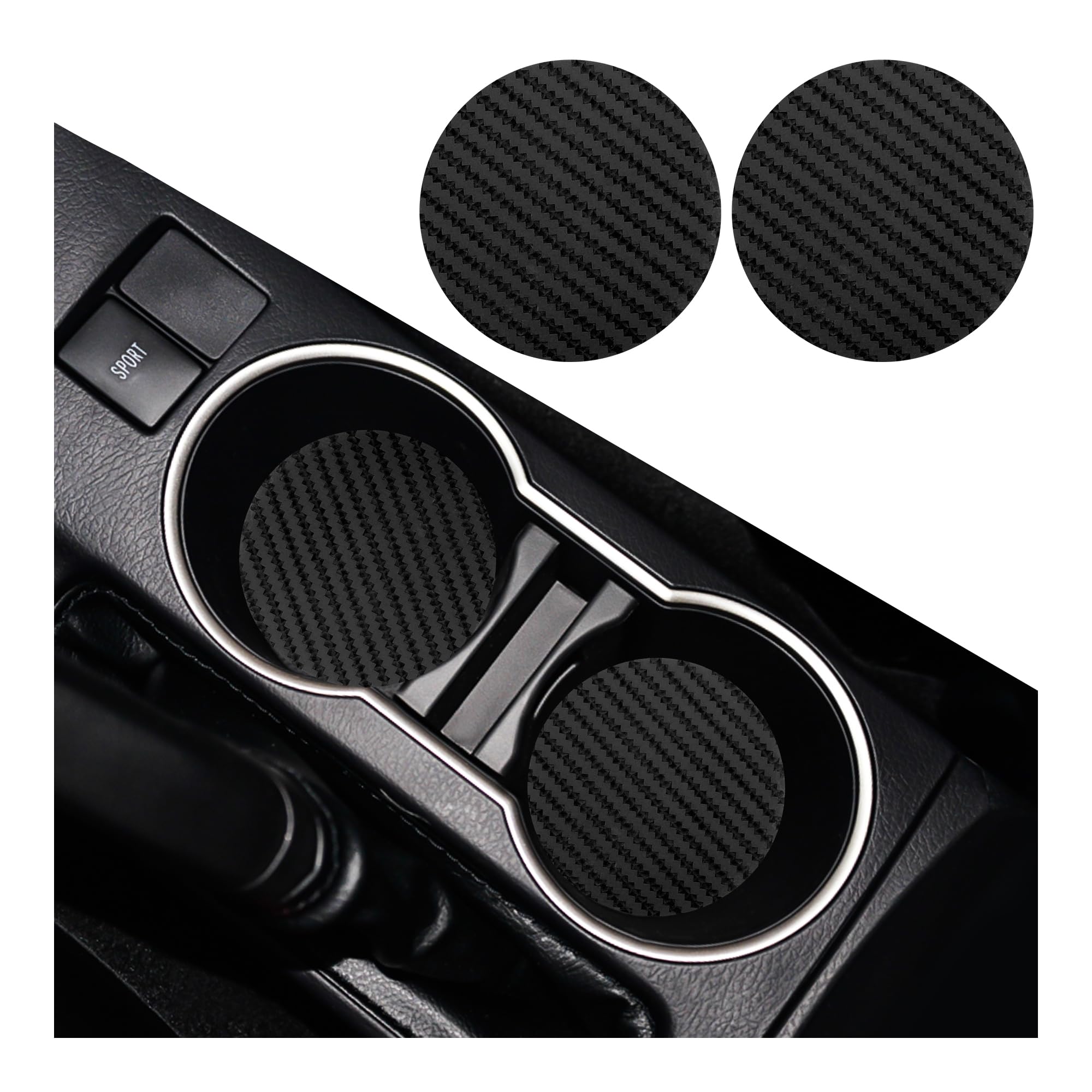 2PCS Car Cup Holder Coasters,Carbon Fiber Non Slip Car Coasters for Cup Holders,Universal 2.75 Inch Embedded Car Drink Coasters Car Accessories Interior for Car Truck SUV (Black)