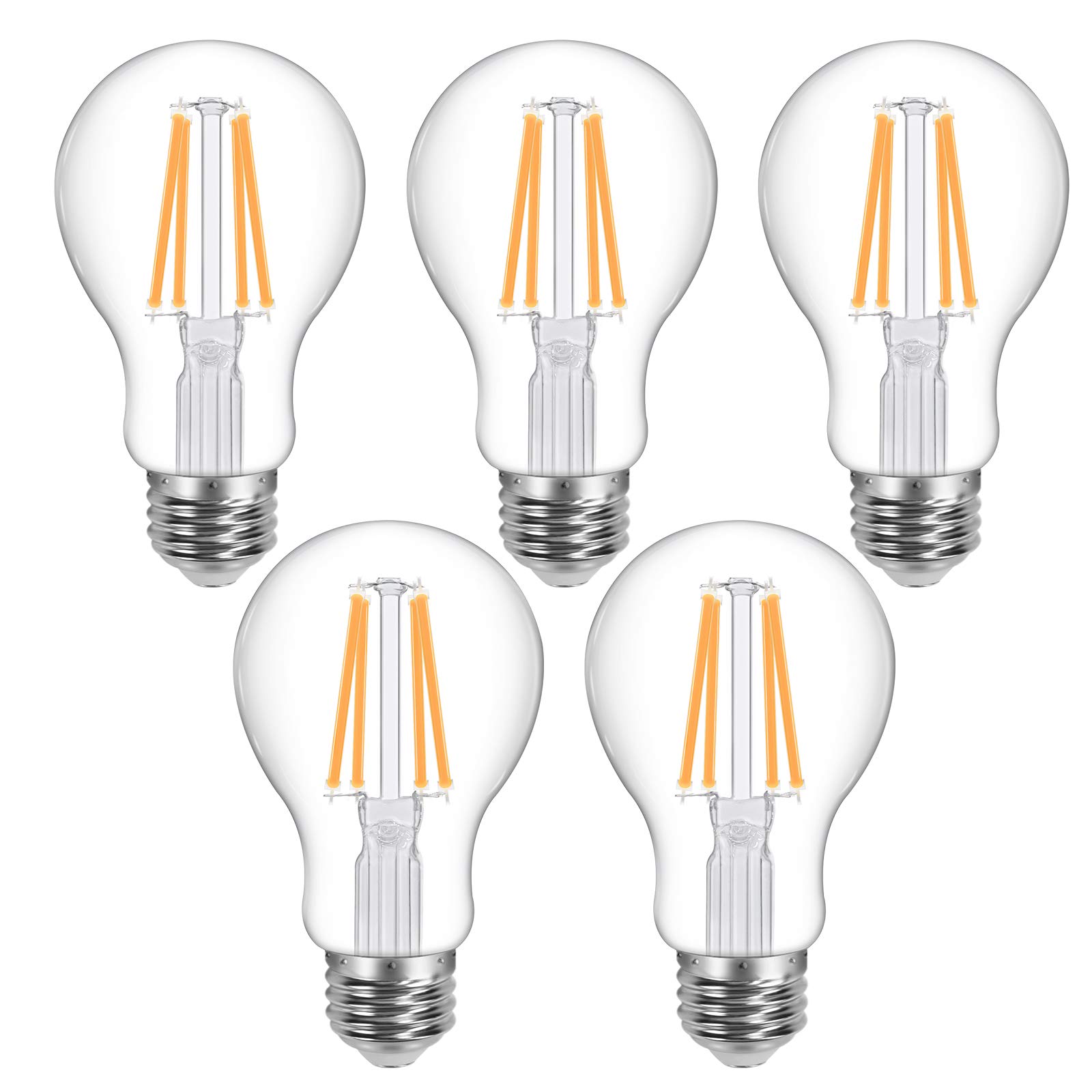 LeproVintage LED Bulbs, Dimmable Filament Bulb, 8W 800LM, 60W Equivalent, 2700K Warm White, Classic Clear Glass, A19 Shape, E26 Base, Pack of 5