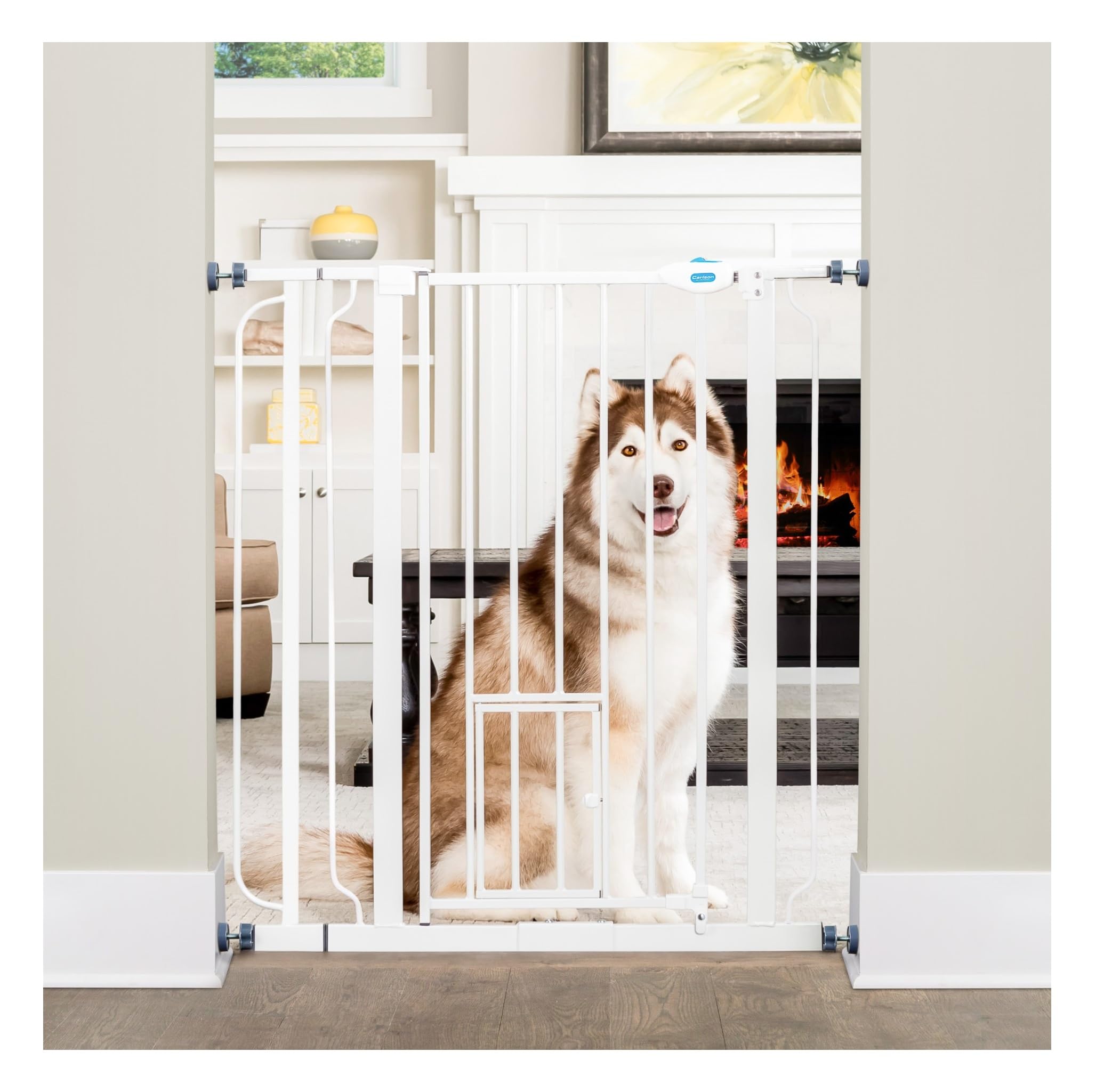 Carlson Extra-Tall Walk-Thru Gate with Pet Door (White)