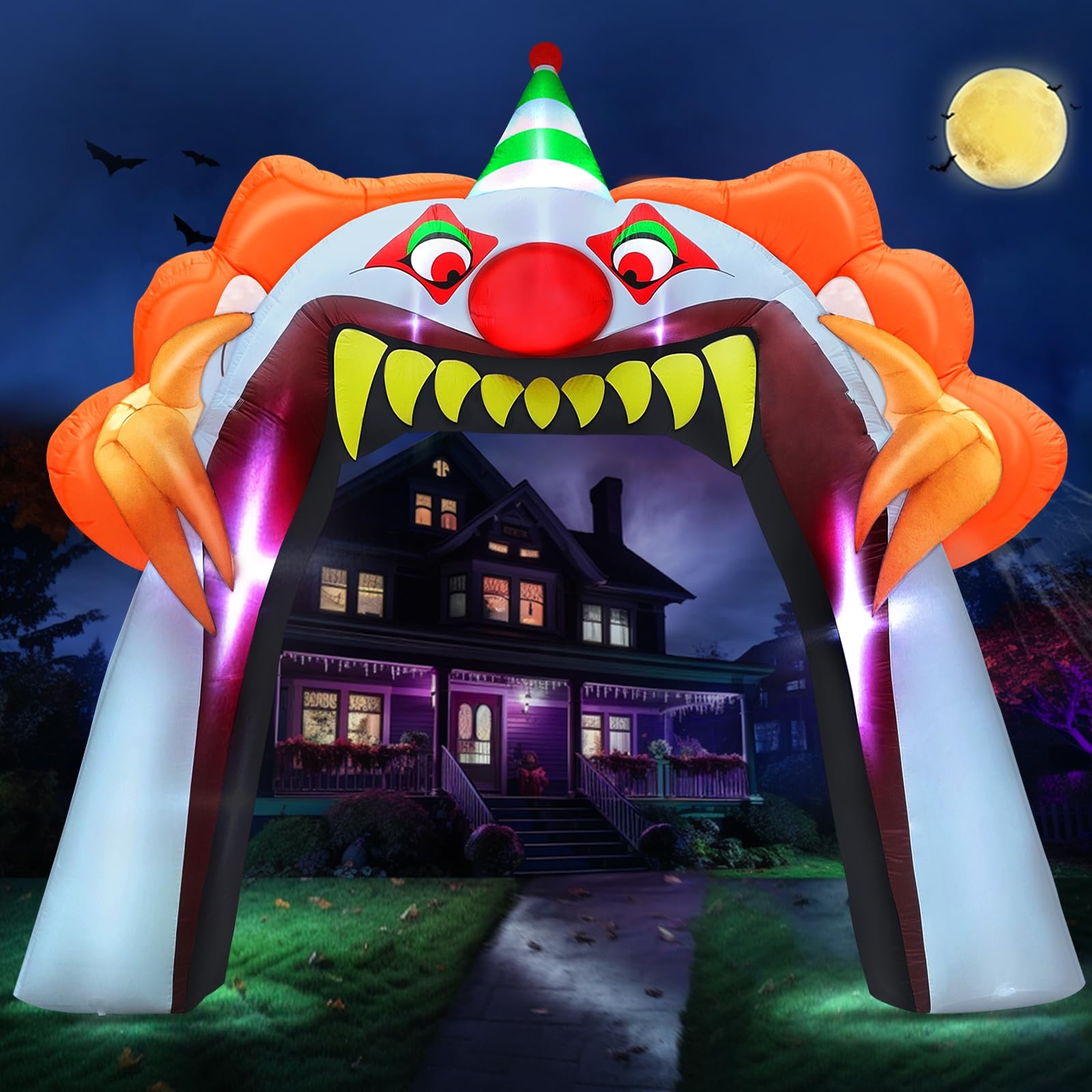 TURNMEON 10 Ft Large Halloween Inflatables Scary Clown Archway Outdoor Decorations with Built-in LEDs Lights, Halloween Blow Up Yard Decor Arch for Indoor Party Lawn Garden