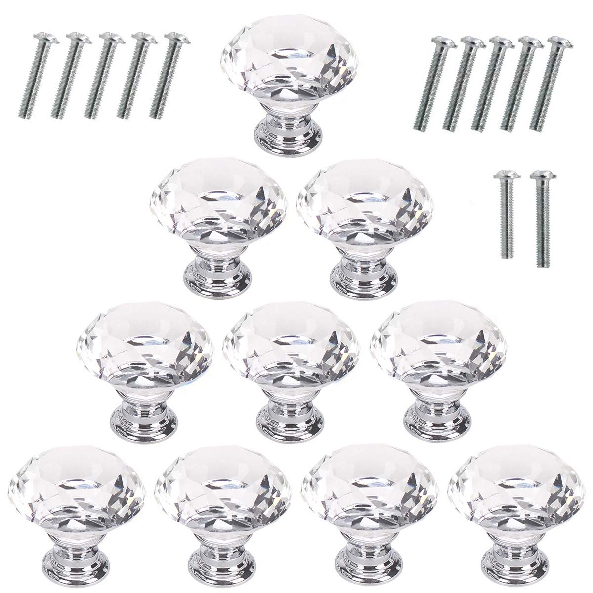 10 Pcs Crystal Glass Cabinet Knobs 30mm Diamond Shape Drawer Kitchen Cabinets Dresser Cupboard Wardrobe Pulls Handles (Clear)