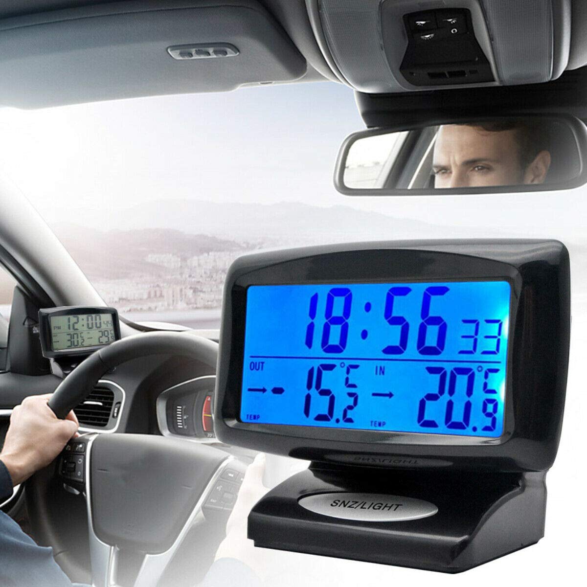 MACHSWON Car Clock Thermometer, 2 IN 1 Digital Clock & Themp with LED Screen Display for Car Indoor Outdoor Home