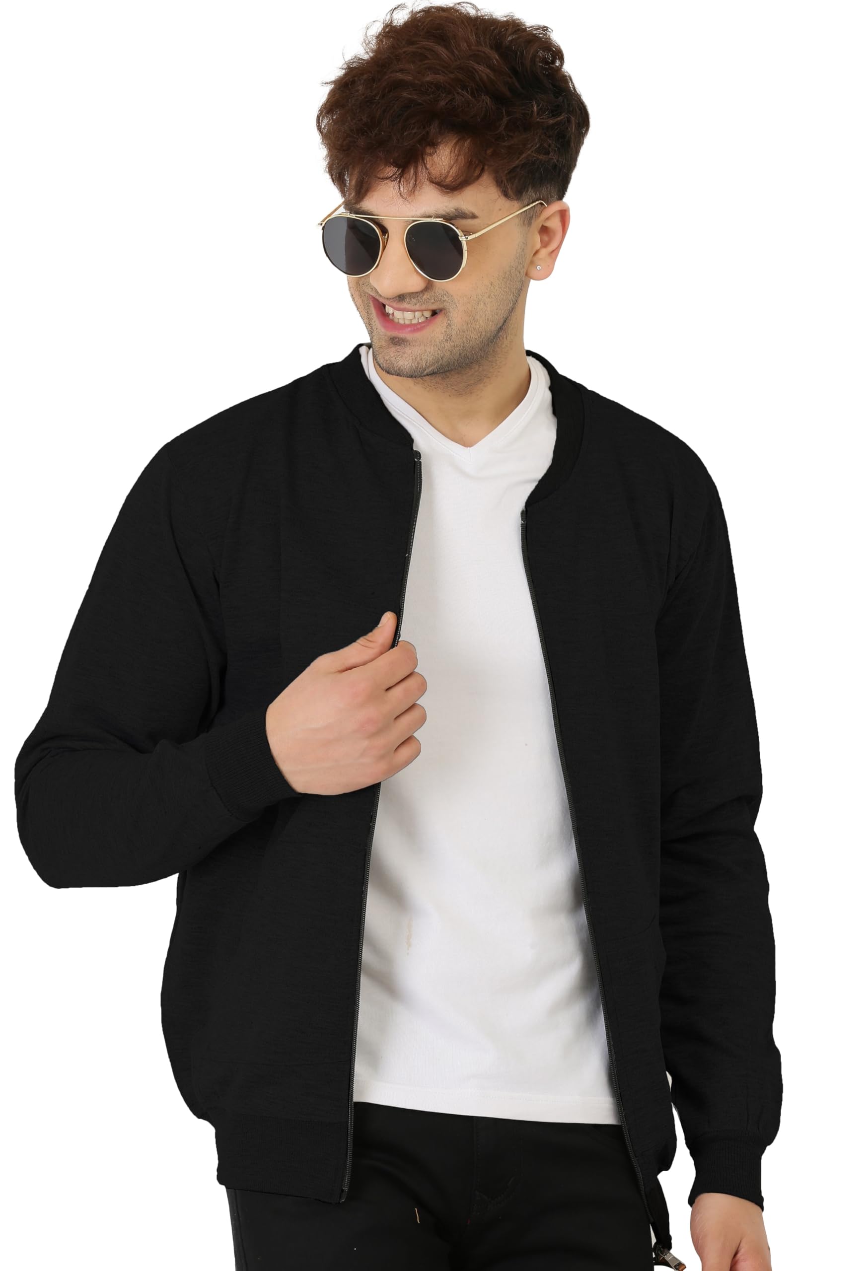 LEOTUDECASUAL JACKET For Men's Regular Fit Full Sleeve Loopknit Jacket (Color: Black)