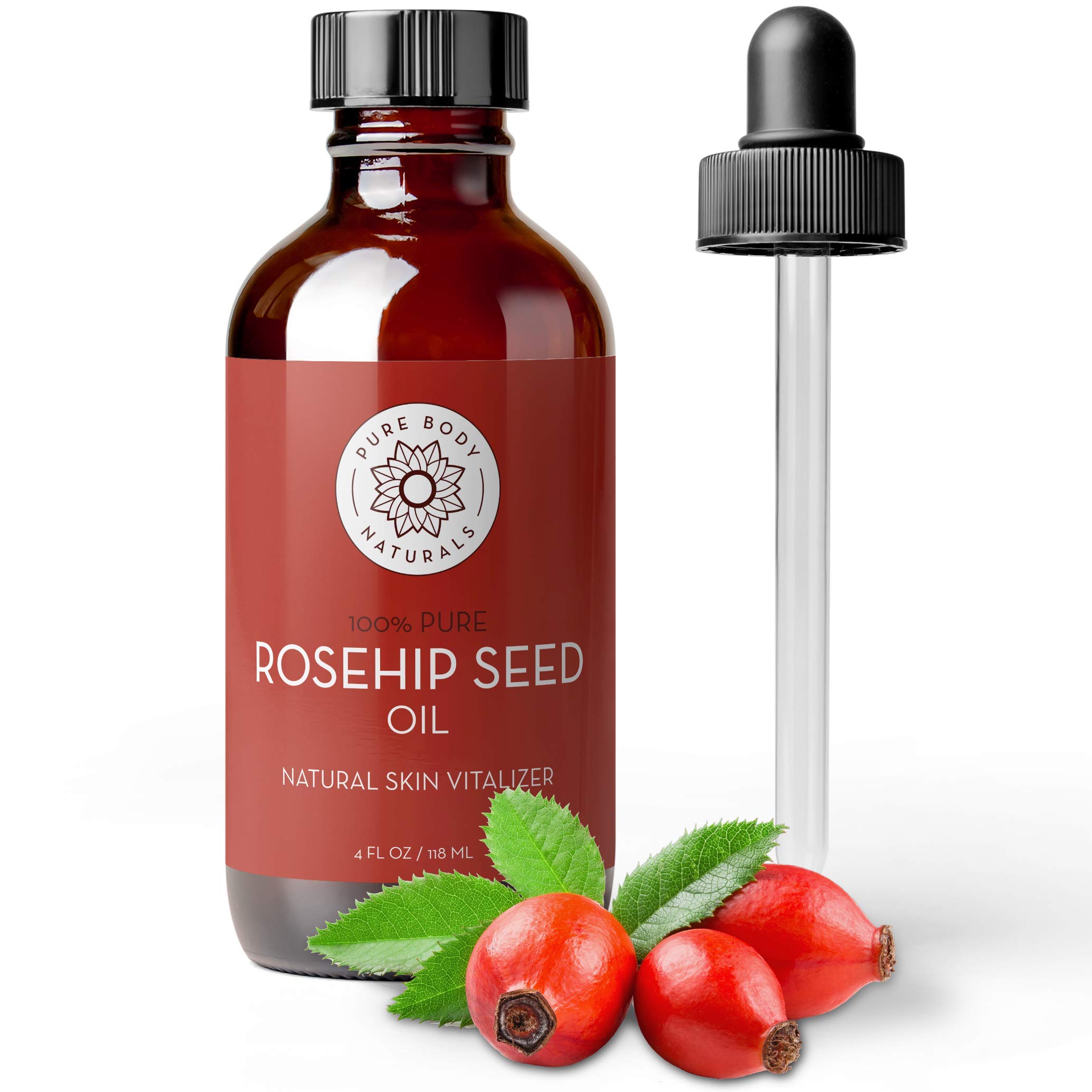 Pure Body NaturalsRosehip Oil Facial Oil for Face, Nails, Hair and Skin, Rosehip Seed Oil, 4 Fl. Ounce